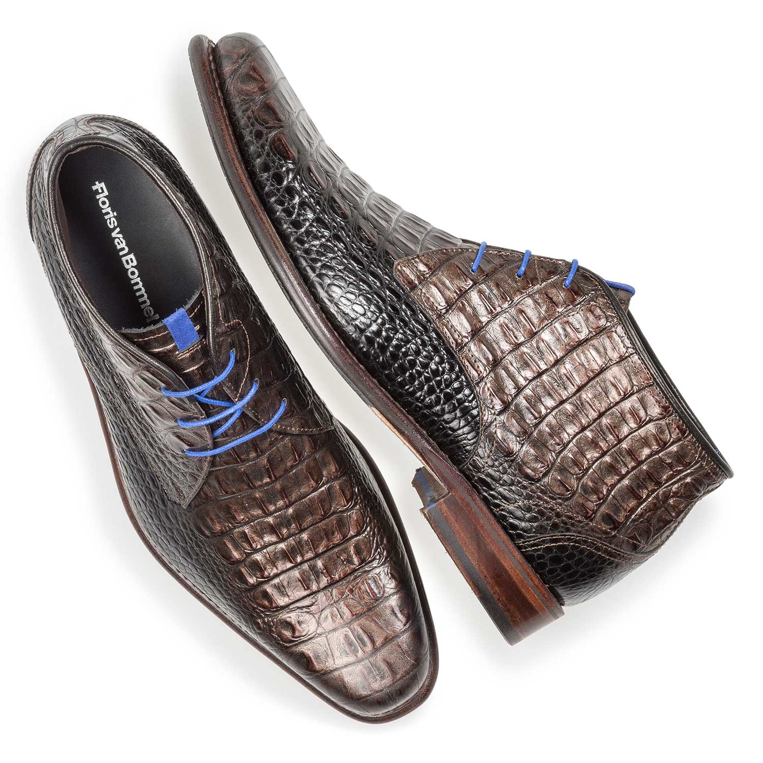 10634/08 - Bronzefarbener Leder-Schnürstiefel mit Krokoprint 10634/08 - Bronzefarbener Leder-Schnürstiefel mit Krokoprint
