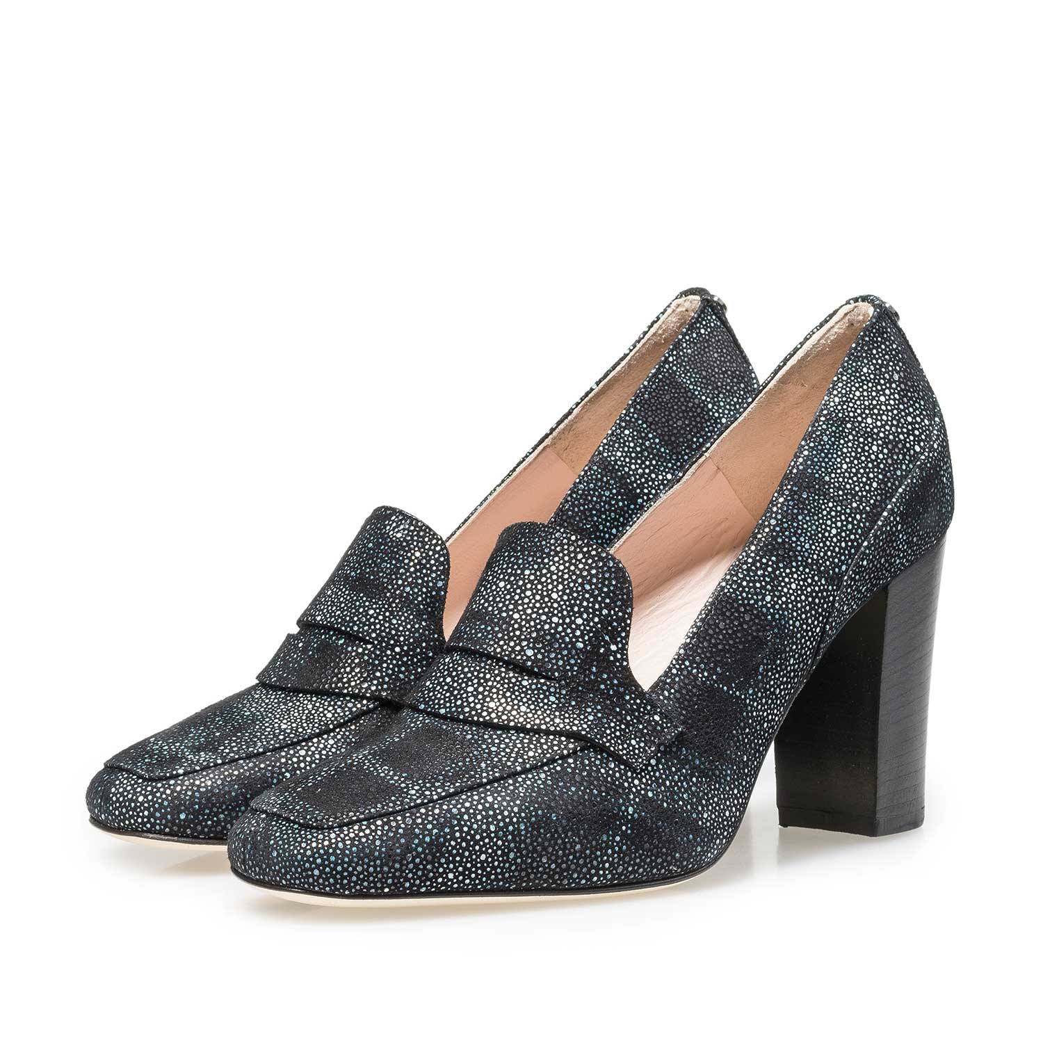 85505/03 - Leder-Pumps mit schwarzblauem Karomuster 85505/03 - Leder-Pumps mit schwarzblauem Karomuster