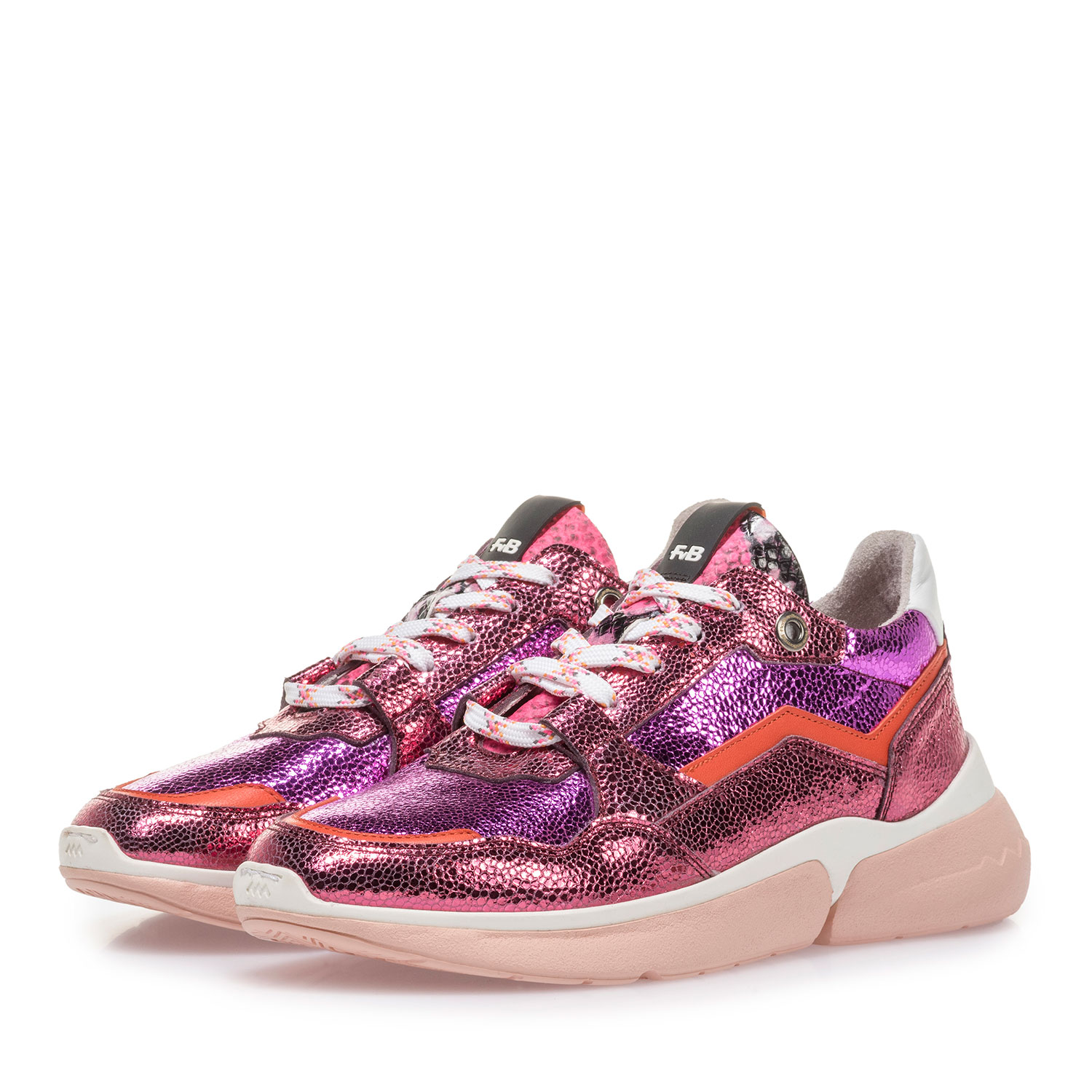 85291/14 - Pinker Leder-Sneaker mit Metallic-Print 85291/14 - Pinker Leder-Sneaker mit Metallic-Print