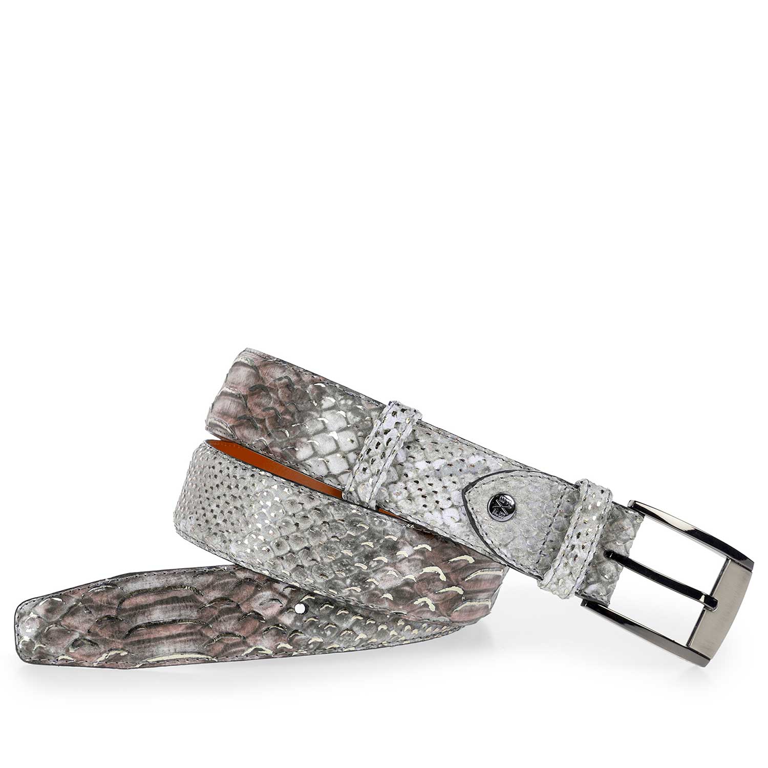 75180/37 - Taupefarbener Premium Gürtel aus Leder mit Schlangenprint 75180/37 - Taupefarbener Premium Gürtel aus Leder mit Schlangenprint