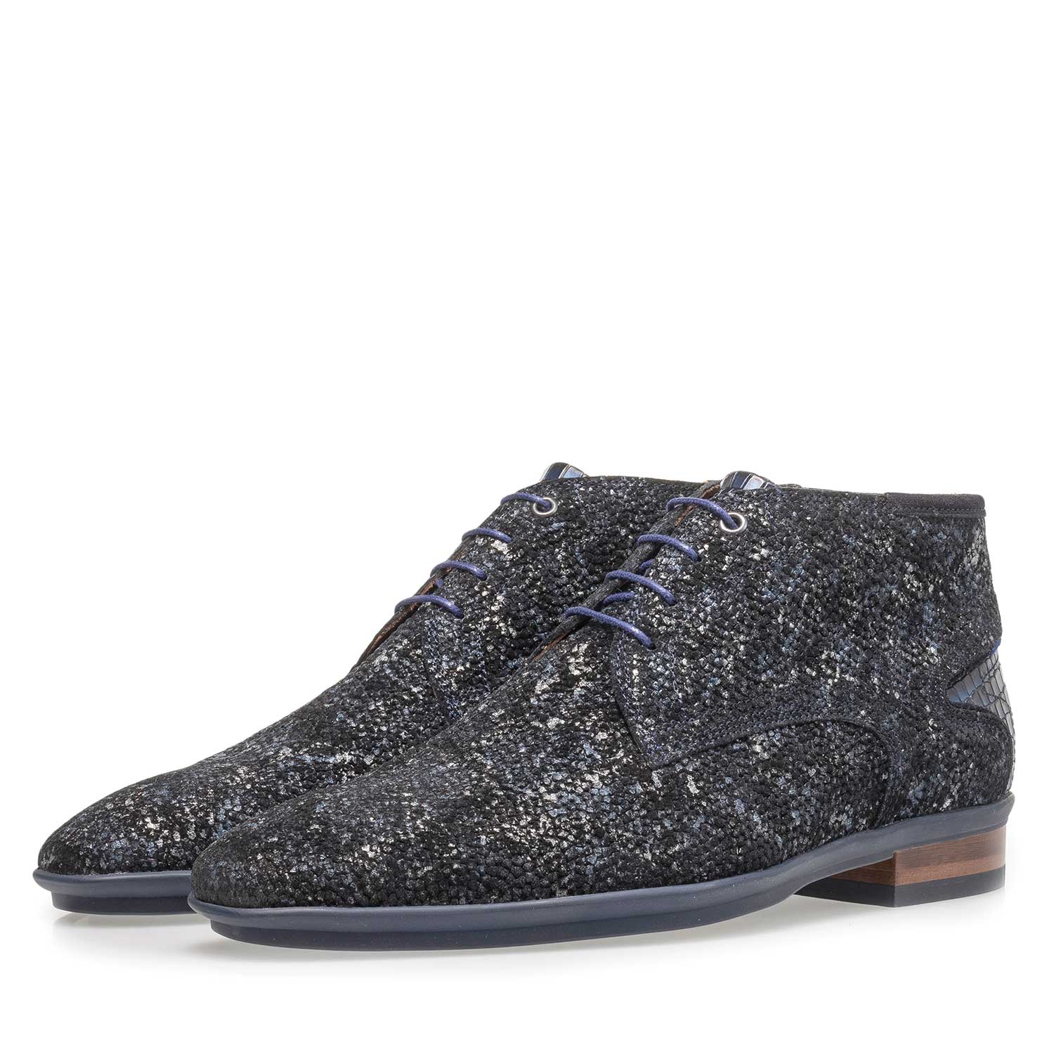 10131/23 - Dark blue leather lace shoe with an organic texture 10131/23 - Dark blue leather lace shoe with an organic texture