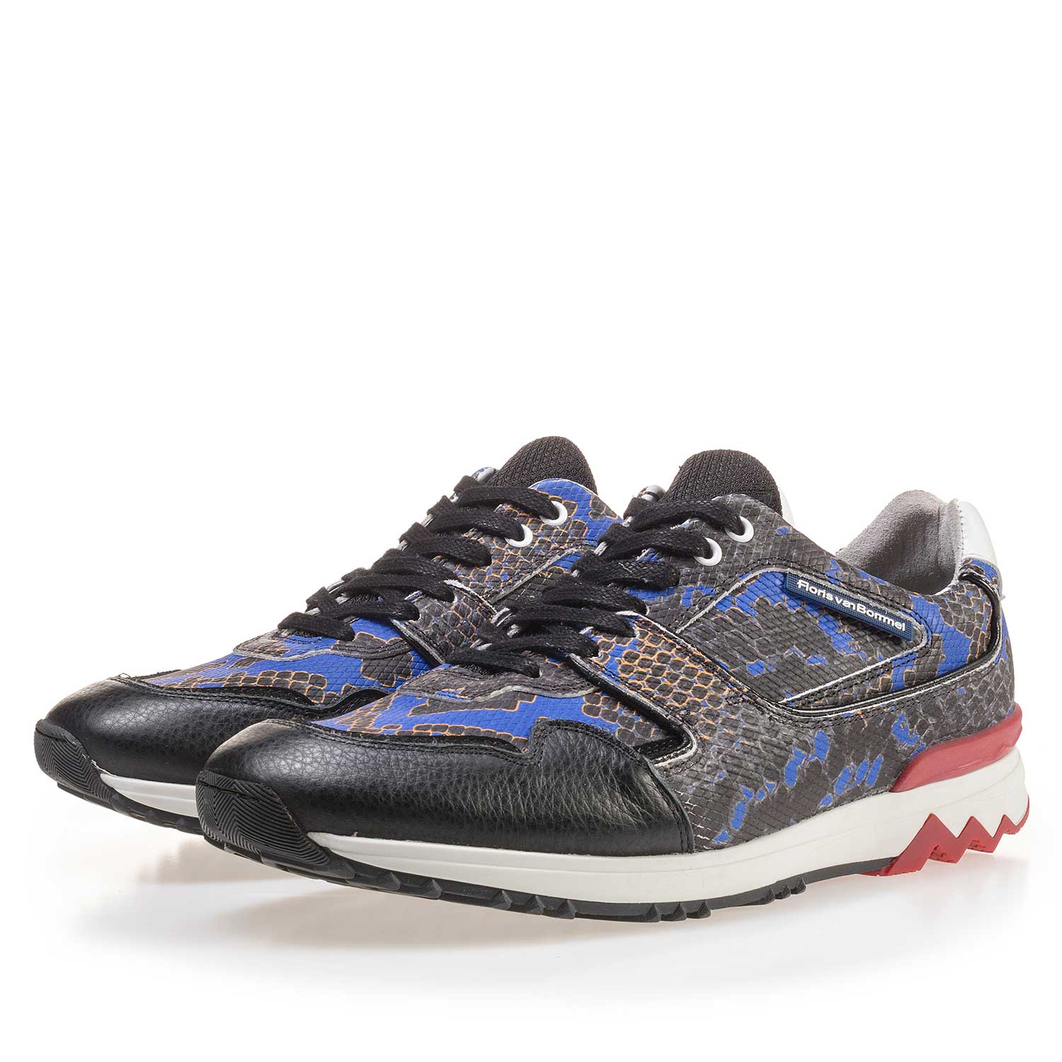 16270/01 - Blauer Leder Sneaker mit Schlangenprint 16270/01 - Blauer Leder Sneaker mit Schlangenprint