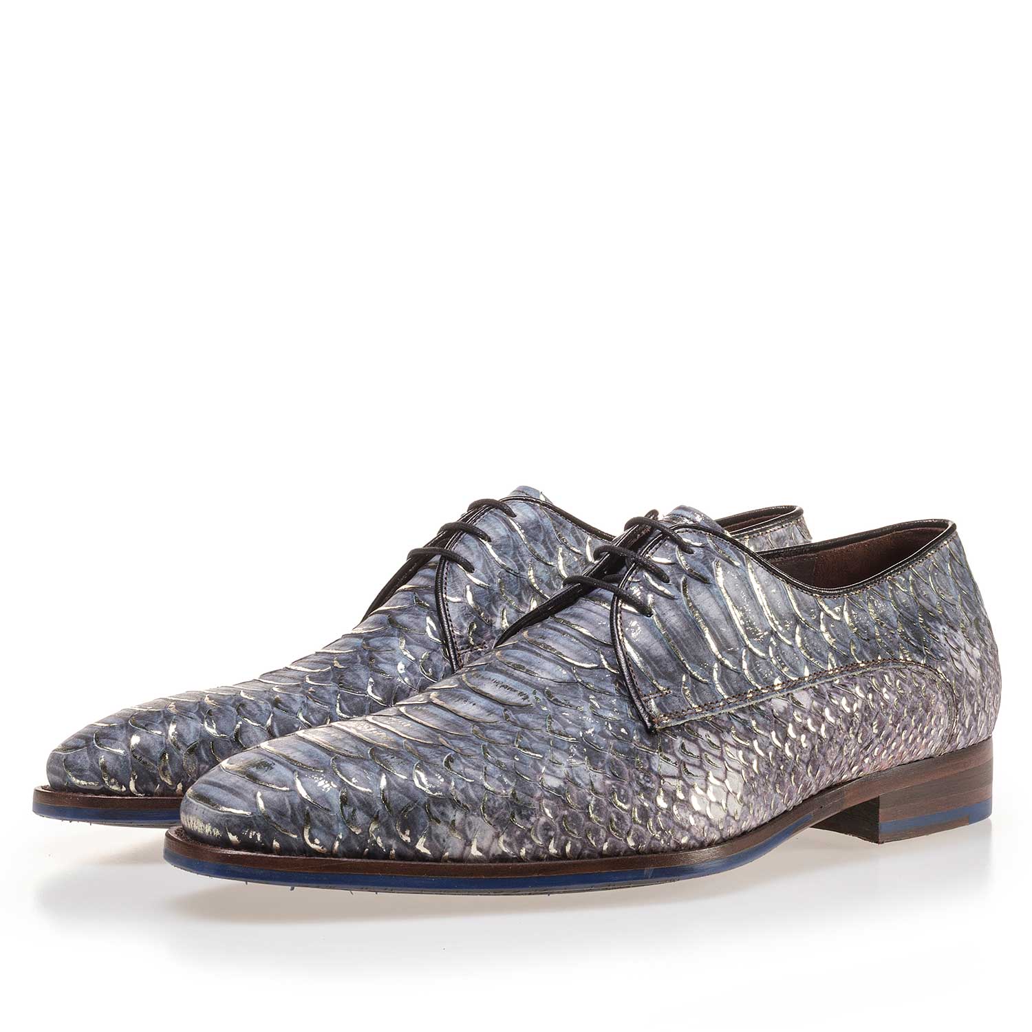 14170/00 - Blauer Premium Schnürschuh aus Leder mit Schlangenprint 14170/00 - Blauer Premium Schnürschuh aus Leder mit Schlangenprint