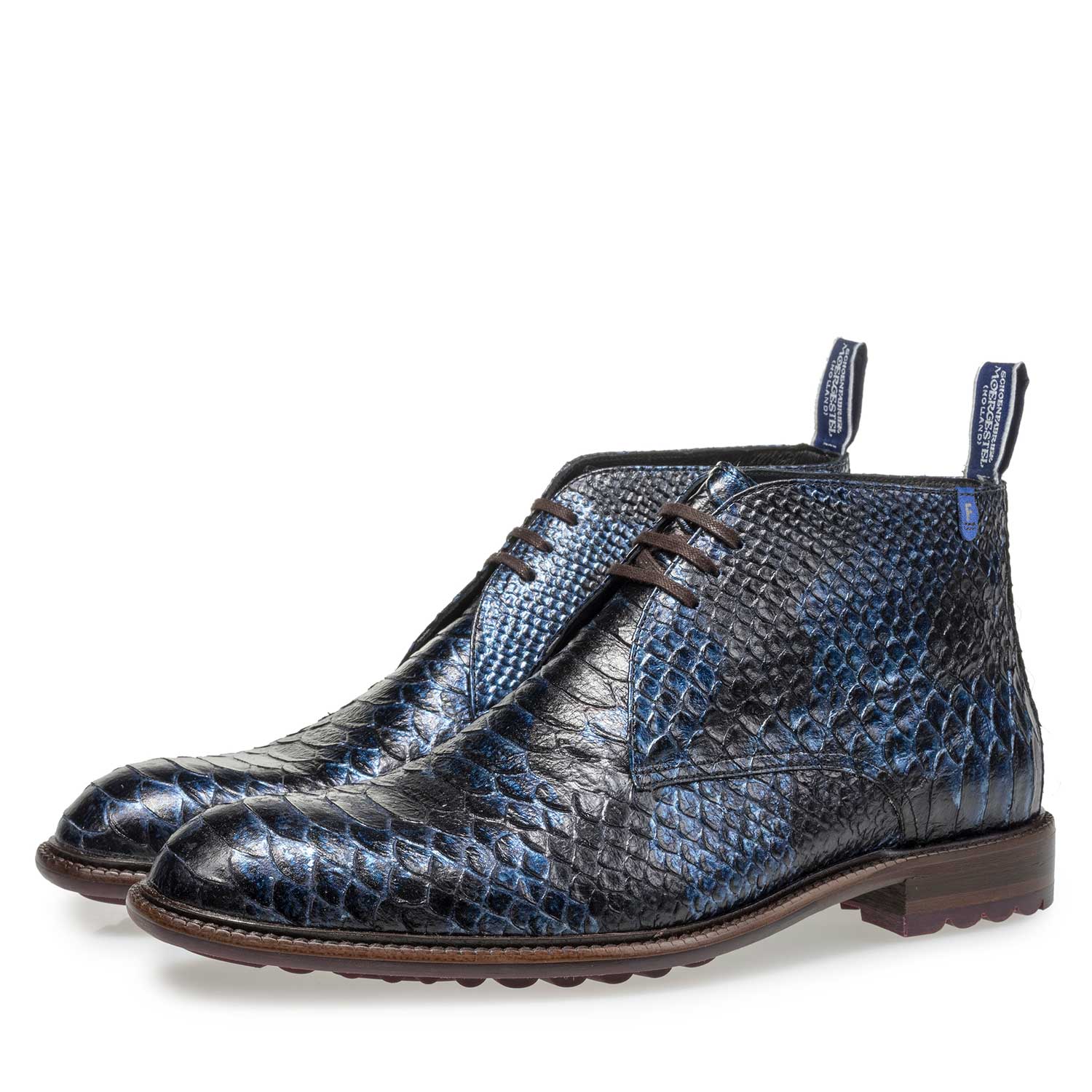 10203/11 - Blauer Schnürstiefel mit Schlangenprint 10203/11 - Blauer Schnürstiefel mit Schlangenprint