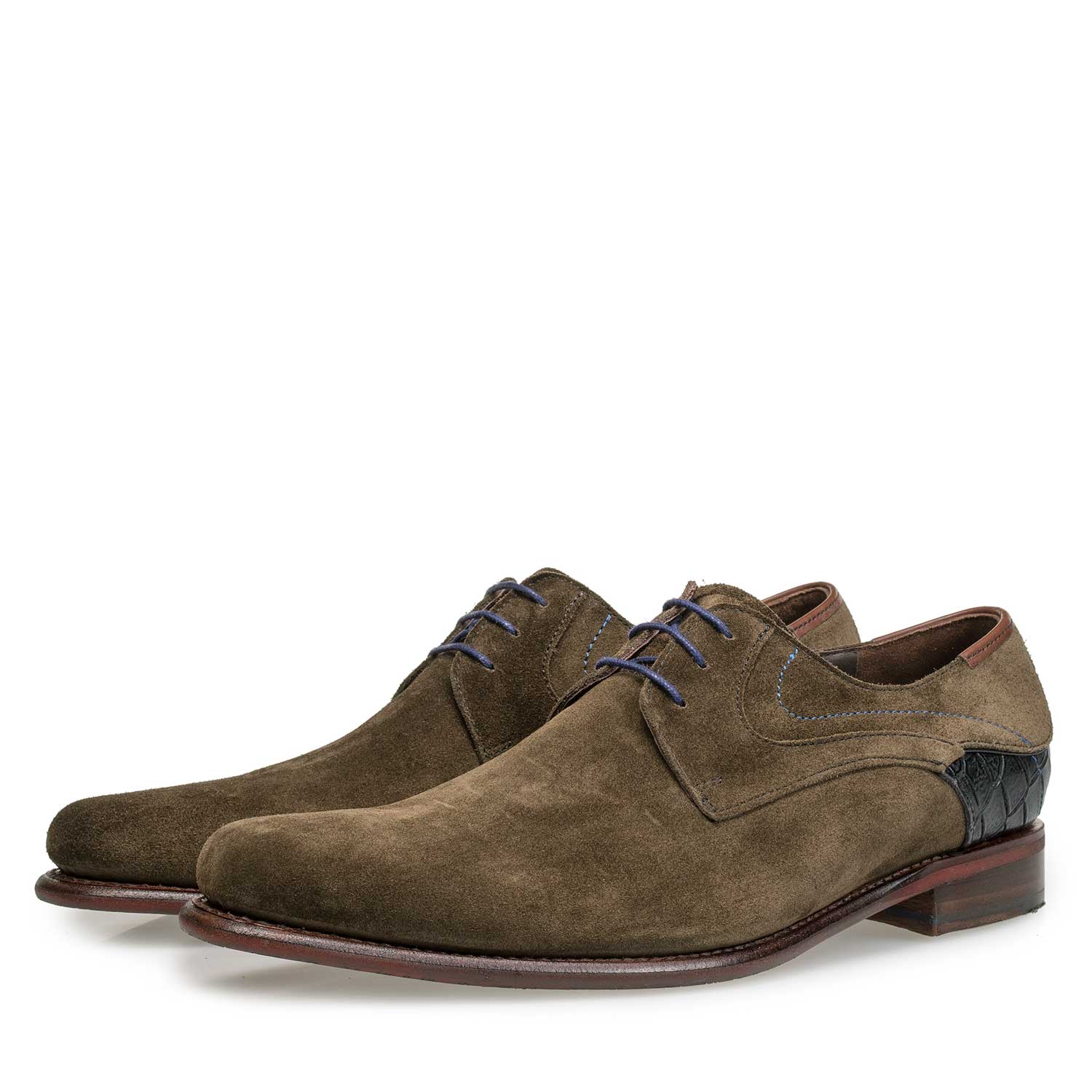 18079/01 - Olivgrüner Kalbswildleder Schnürschuh 18079/01 - Olivgrüner Kalbswildleder Schnürschuh