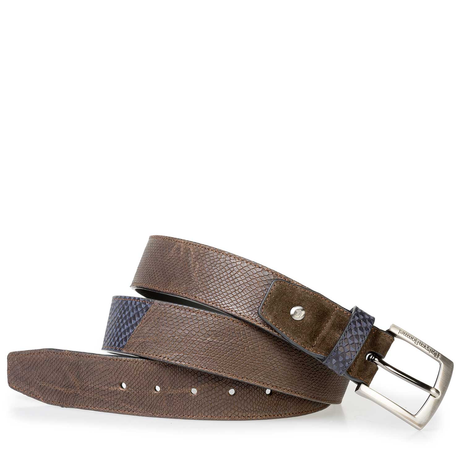 75161/18 - Brown nubuck leather belt with structural pattern 75161/18 - Brown nubuck leather belt with structural pattern