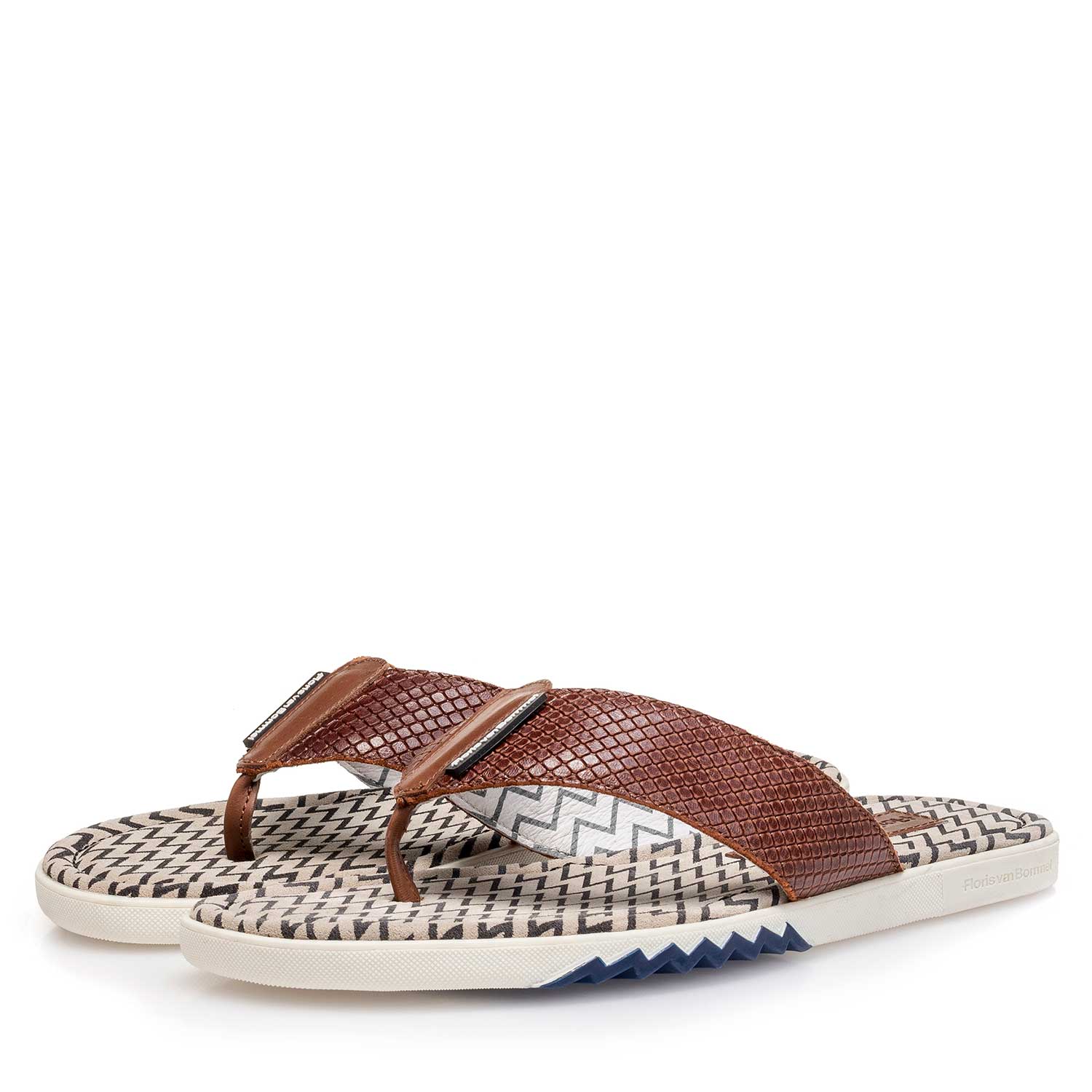 20201/01 - Cognac-coloured printed leather thong slipper 20201/01 - Cognac-coloured printed leather thong slipper
