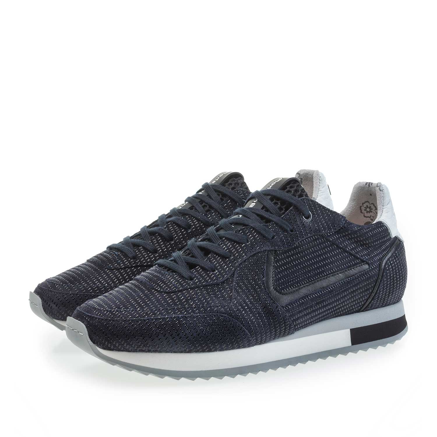 85232/02 - Dunkelblauer bedruckter Kalbswildleder Sneaker 85232/02 - Dunkelblauer bedruckter Kalbswildleder Sneaker