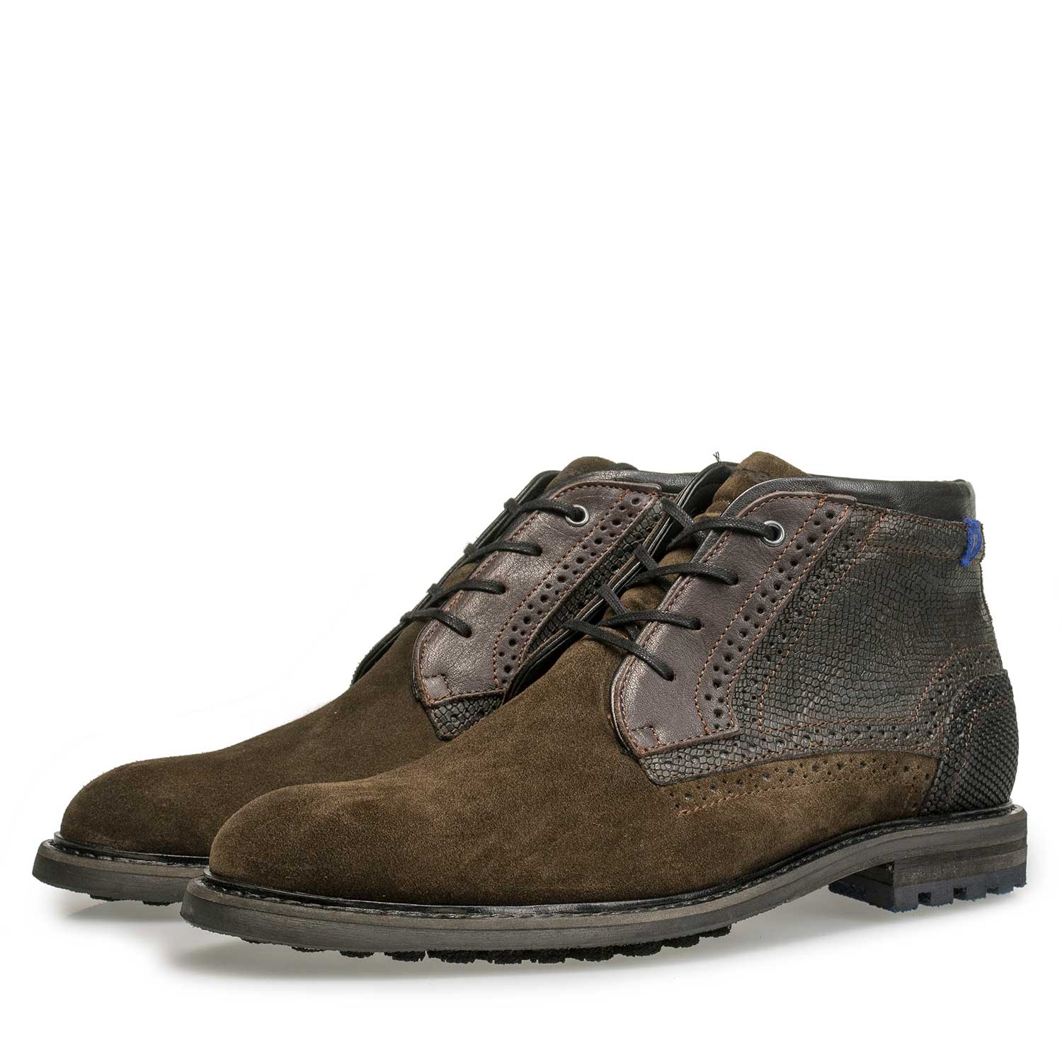 10978/14 - Olivgrüner Kalbswildleder-Schnürstiefel 10978/14 - Olivgrüner Kalbswildleder-Schnürstiefel