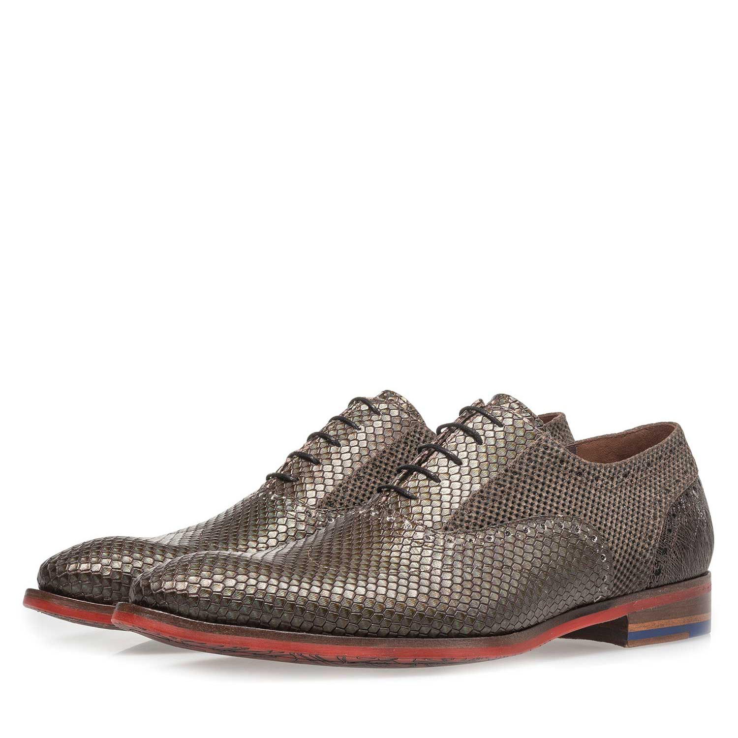 19117/03 - Dunkelbrauner Premium Kalbsleder-Schnürschuh mit Metallic-Print 19117/03 - Dunkelbrauner Premium Kalbsleder-Schnürschuh mit Metallic-Print