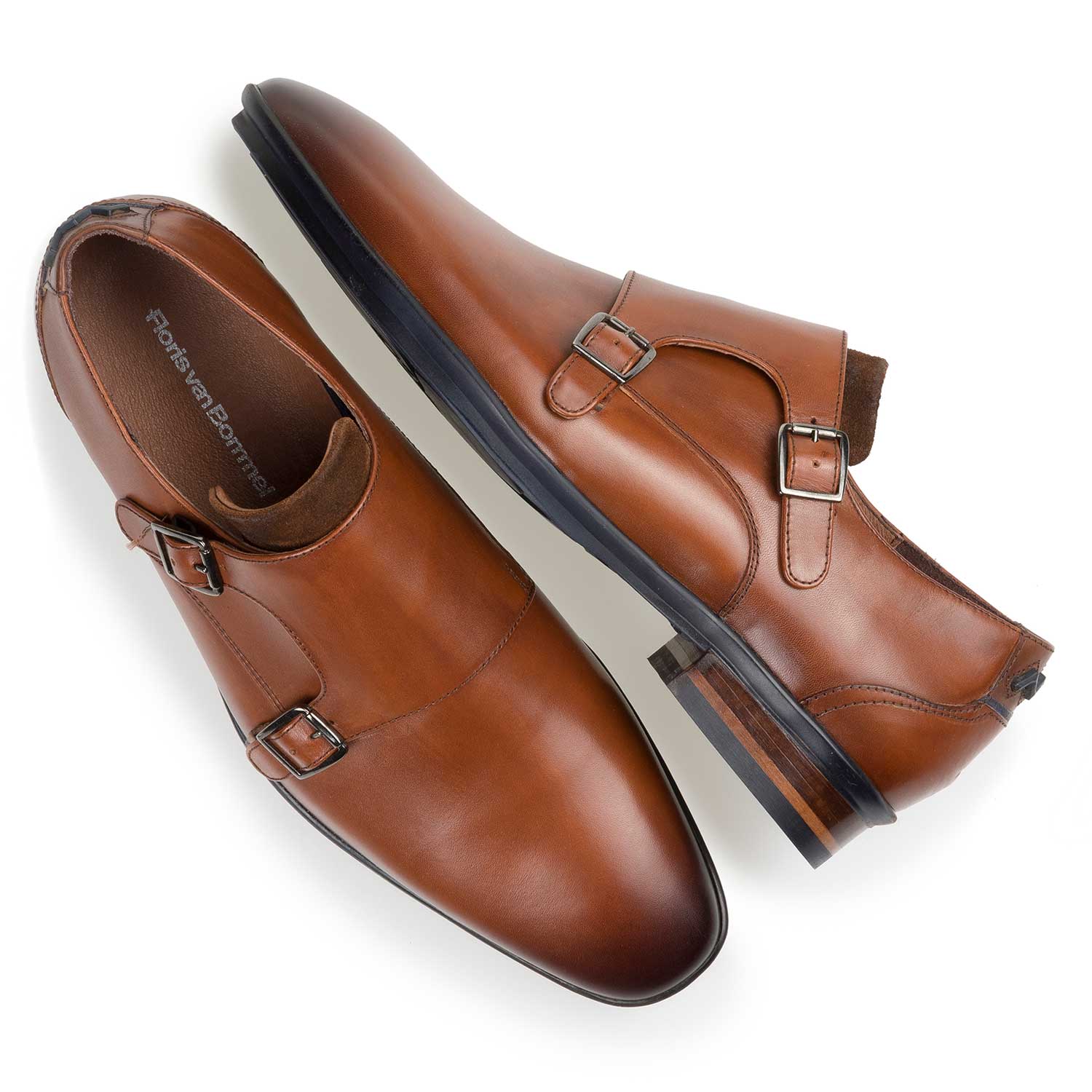 12132/00 - Cognac-coloured calf leather double buckle monk strap 12132/00 - Cognac-coloured calf leather double buckle monk strap