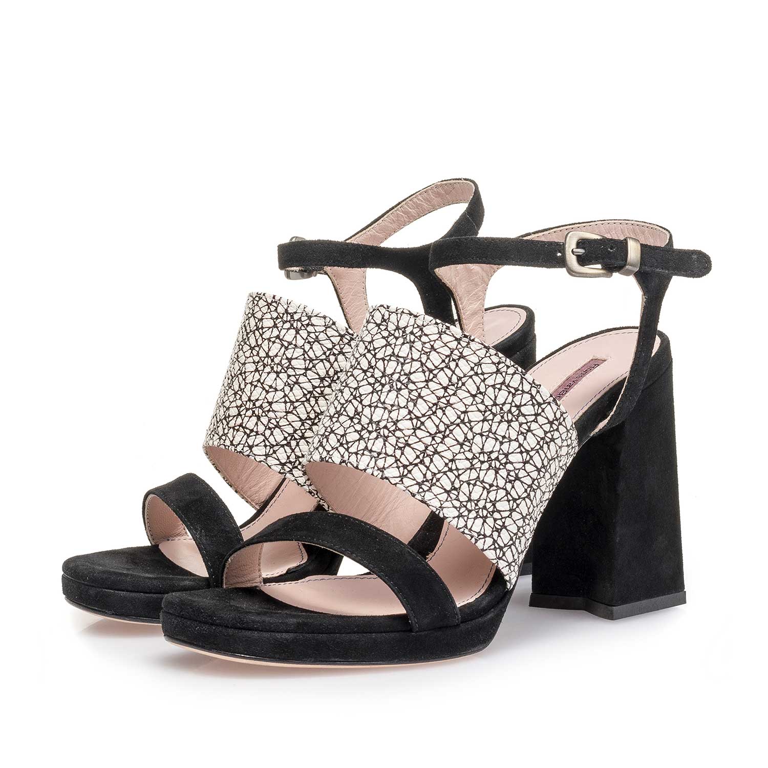 85900/00 - Schwarz-weiße gemusterte Wildleder-Sandalette 85900/00 - Schwarz-weiße gemusterte Wildleder-Sandalette