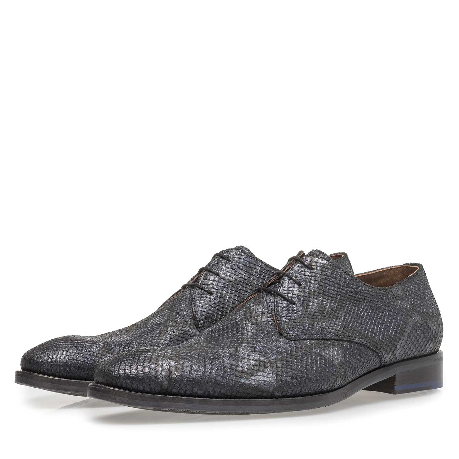 18124/01 - Blauer Leder-Schnürschuh mit Schlangenprint 18124/01 - Blauer Leder-Schnürschuh mit Schlangenprint