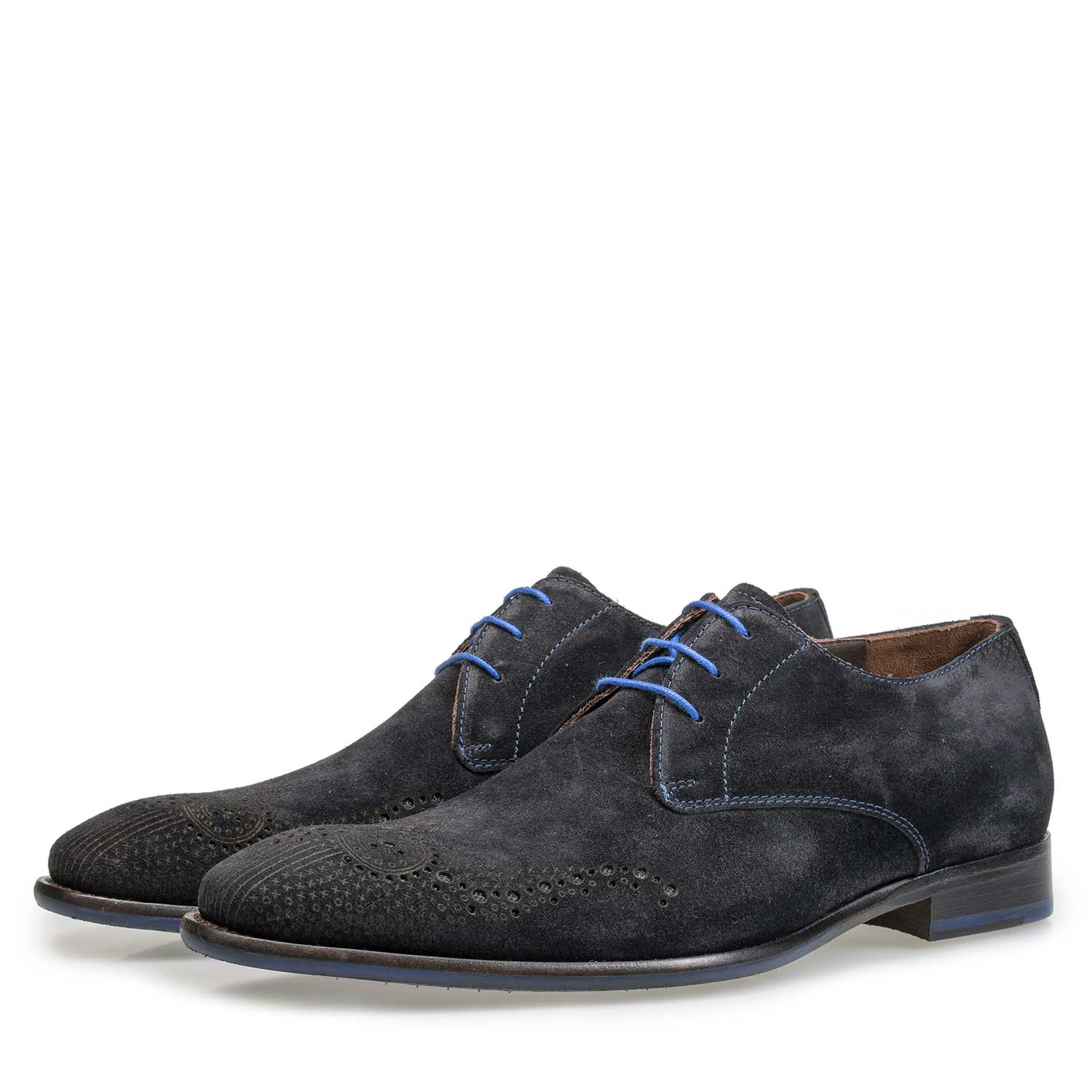 18075/06 - Blue suede leather shoe with brogue perforations 18075/06 - Blue suede leather shoe with brogue perforations