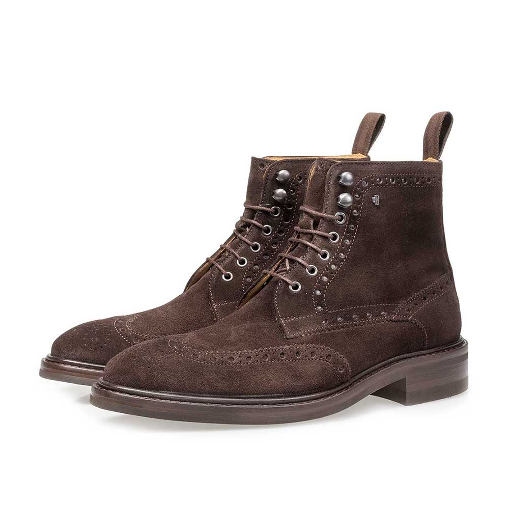 10165/00 - Brown suede leather brogue lace boot 10165/00 - Brown suede leather brogue lace boot