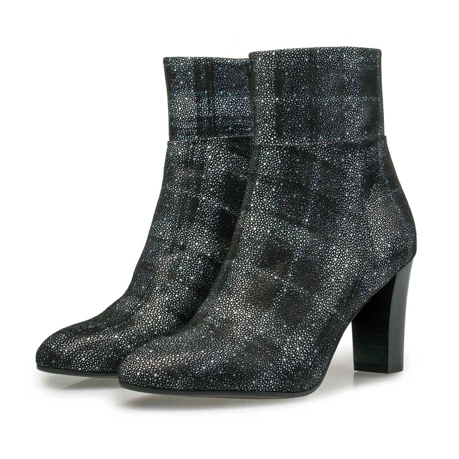 85196/06 - Leder-Stiefelette mit schwarzblauem Karomuster 85196/06 - Leder-Stiefelette mit schwarzblauem Karomuster