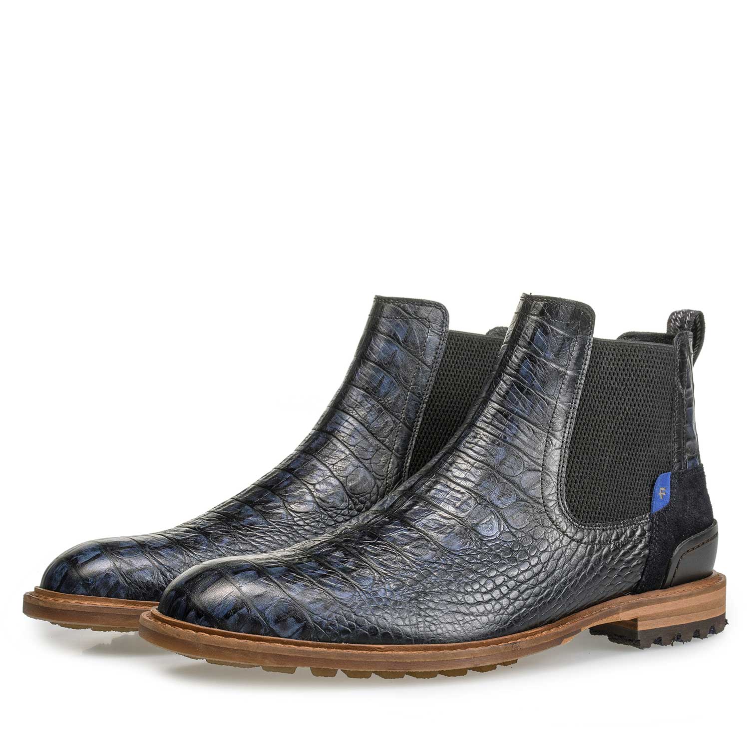 10230/13 - Blauer Leder Chelsea Boot mit Krokoprint 10230/13 - Blauer Leder Chelsea Boot mit Krokoprint