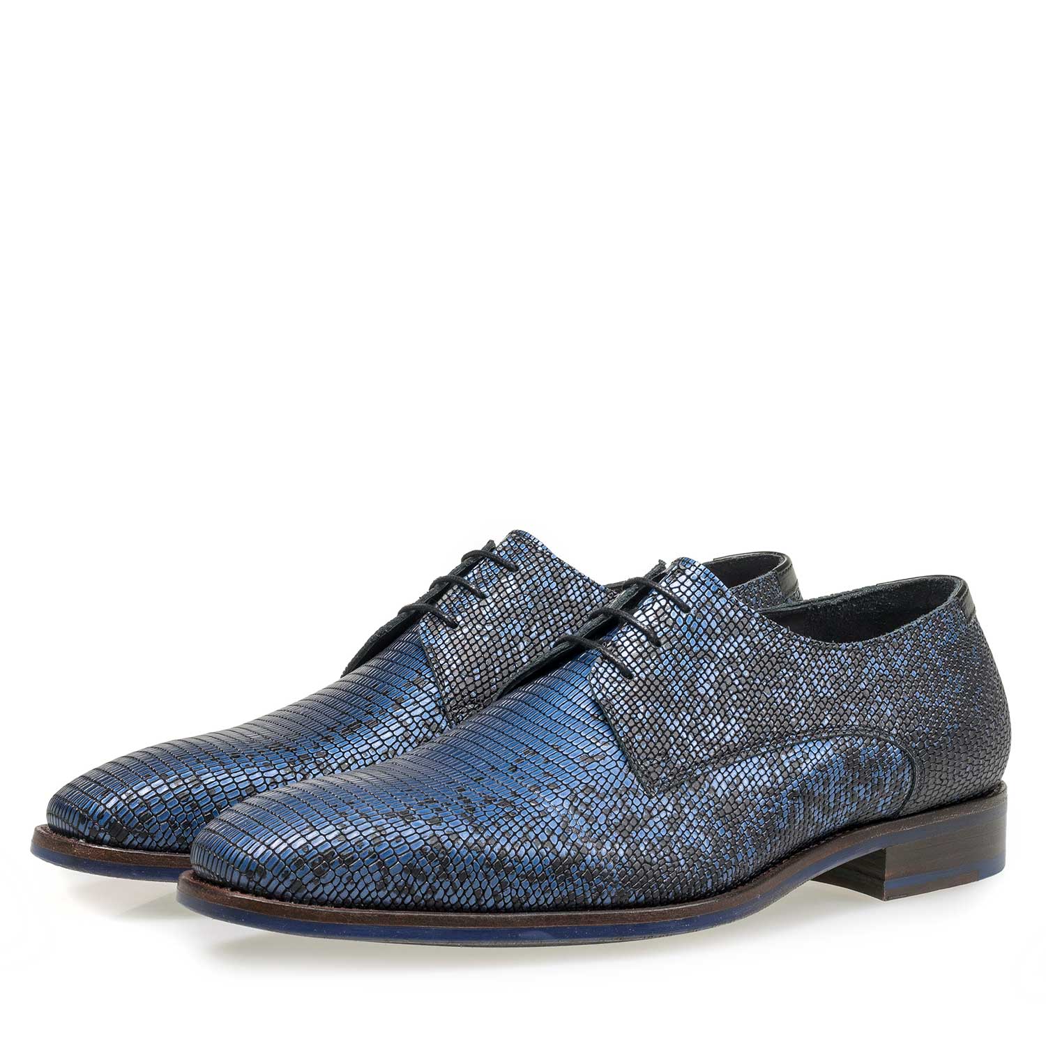 18097/01 - Black premium lace shoe with blue metallic print 18097/01 - Black premium lace shoe with blue metallic print