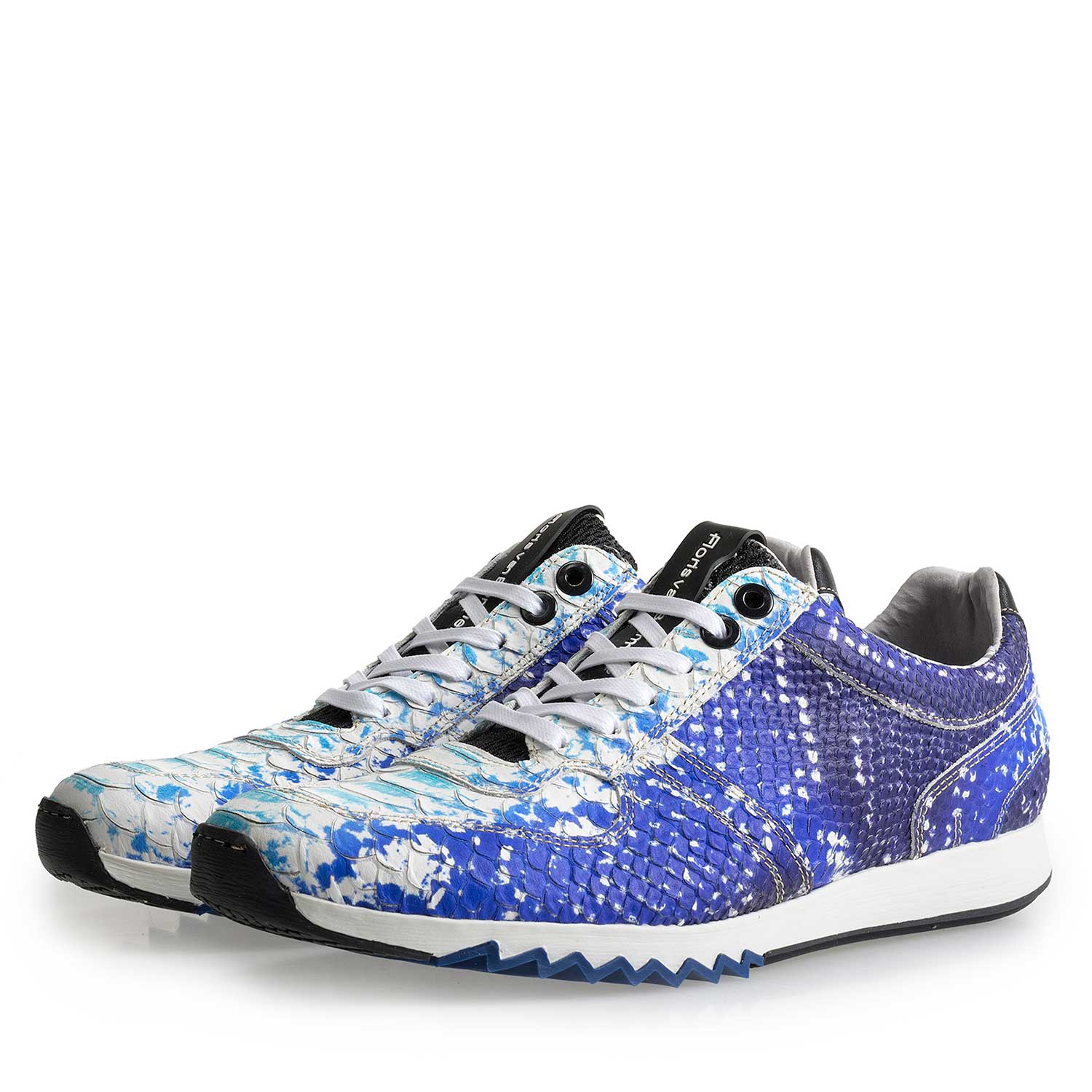 16227/11 - Blauer Leder Sneaker mit Schlangenprint 16227/11 - Blauer Leder Sneaker mit Schlangenprint