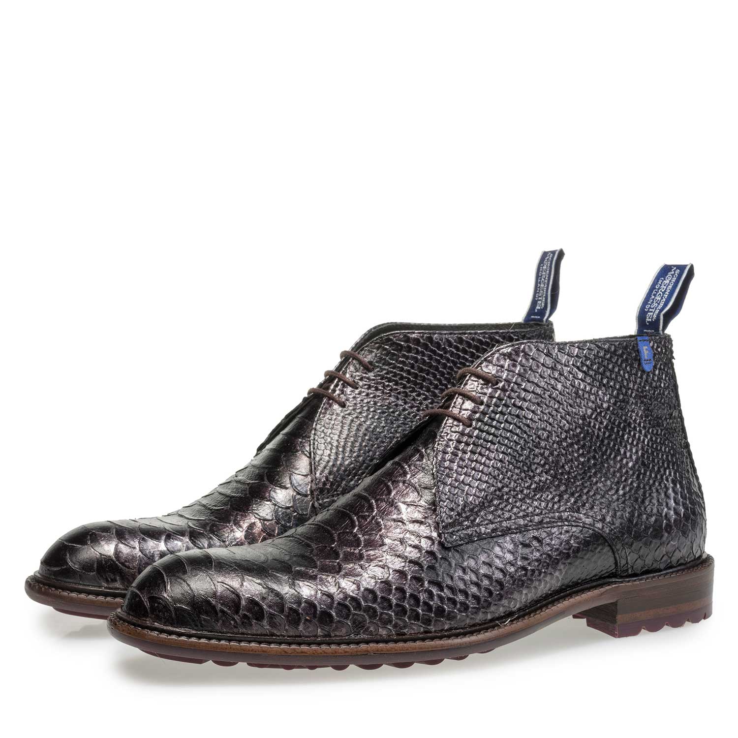 10203/12 - Grey calf leather snake print lace boot 10203/12 - Grey calf leather snake print lace boot