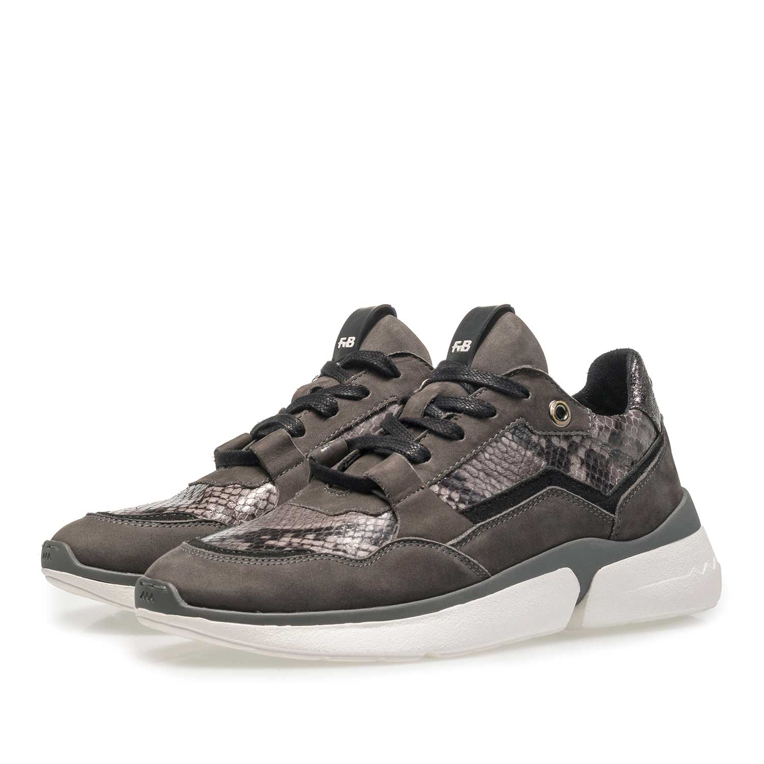 85291/01 - Dunkelgrauer Wildleder-Sneaker mit Schlangenprint 85291/01 - Dunkelgrauer Wildleder-Sneaker mit Schlangenprint