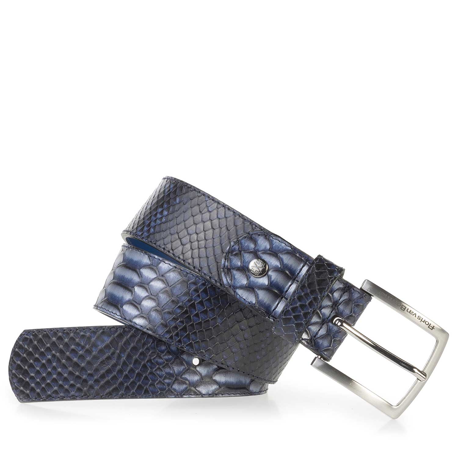 75184/05 - Dark blue leather belt with a snake print 75184/05 - Dark blue leather belt with a snake print