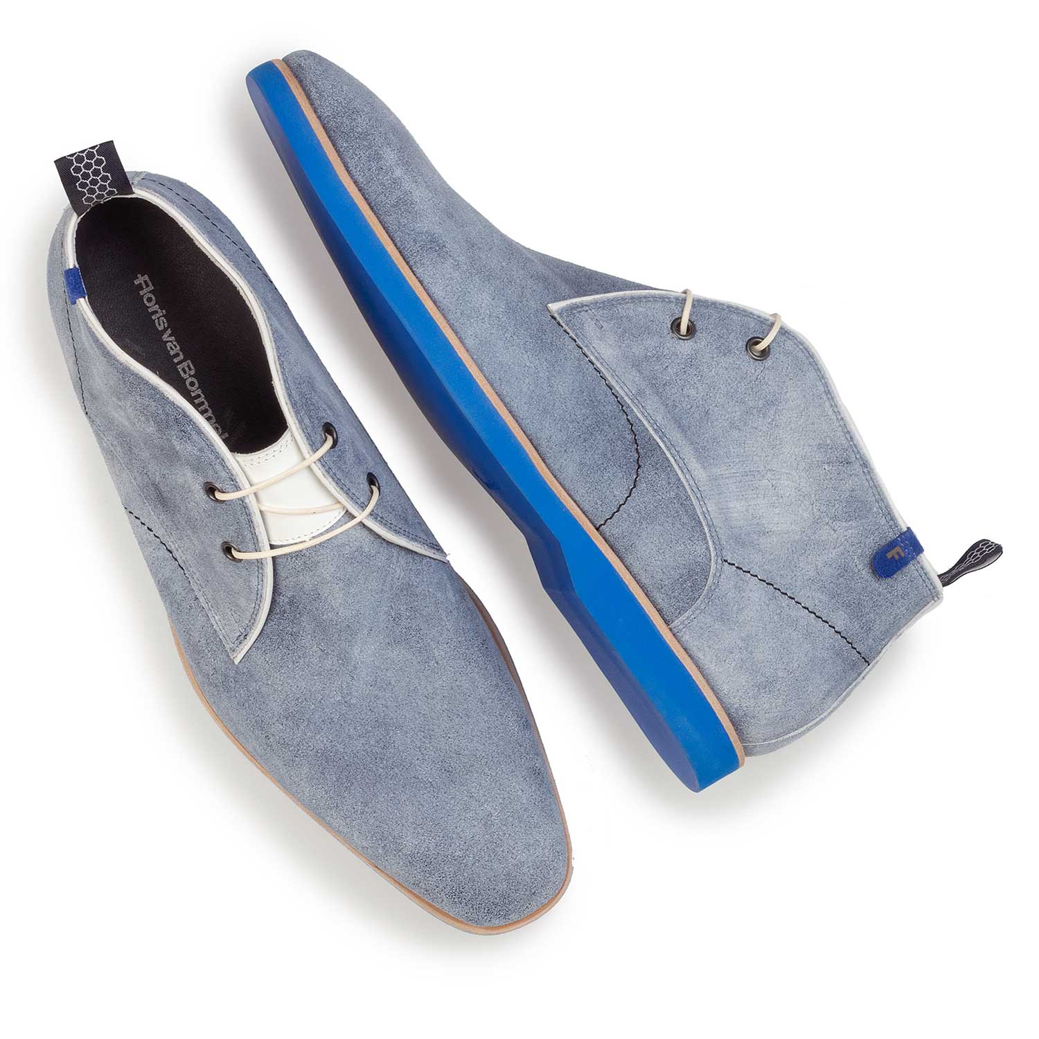 10014/00 - Light blue, washed suede leather lace boot 10014/00 - Light blue, washed suede leather lace boot