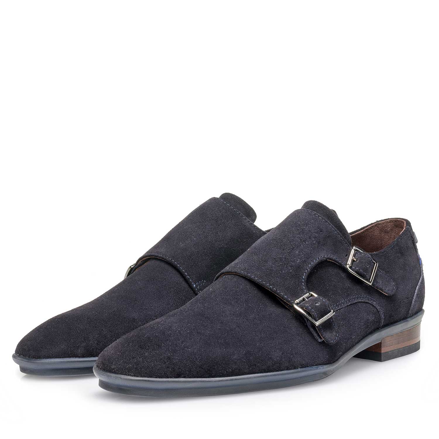 12132/14 - Blue calf suede leather double buckle monk strap 12132/14 - Blue calf suede leather double buckle monk strap