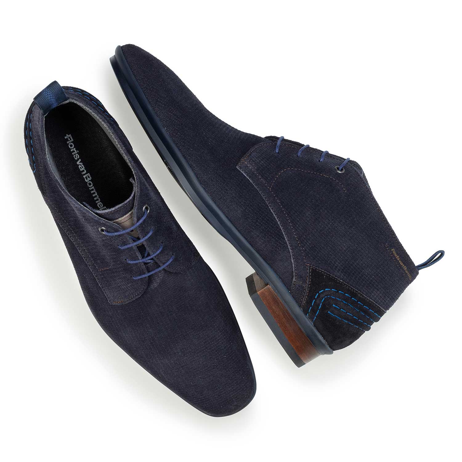 10960/14 - Blauer, gemusterter Schnürstiefel aus Wildleder 10960/14 - Blauer, gemusterter Schnürstiefel aus Wildleder