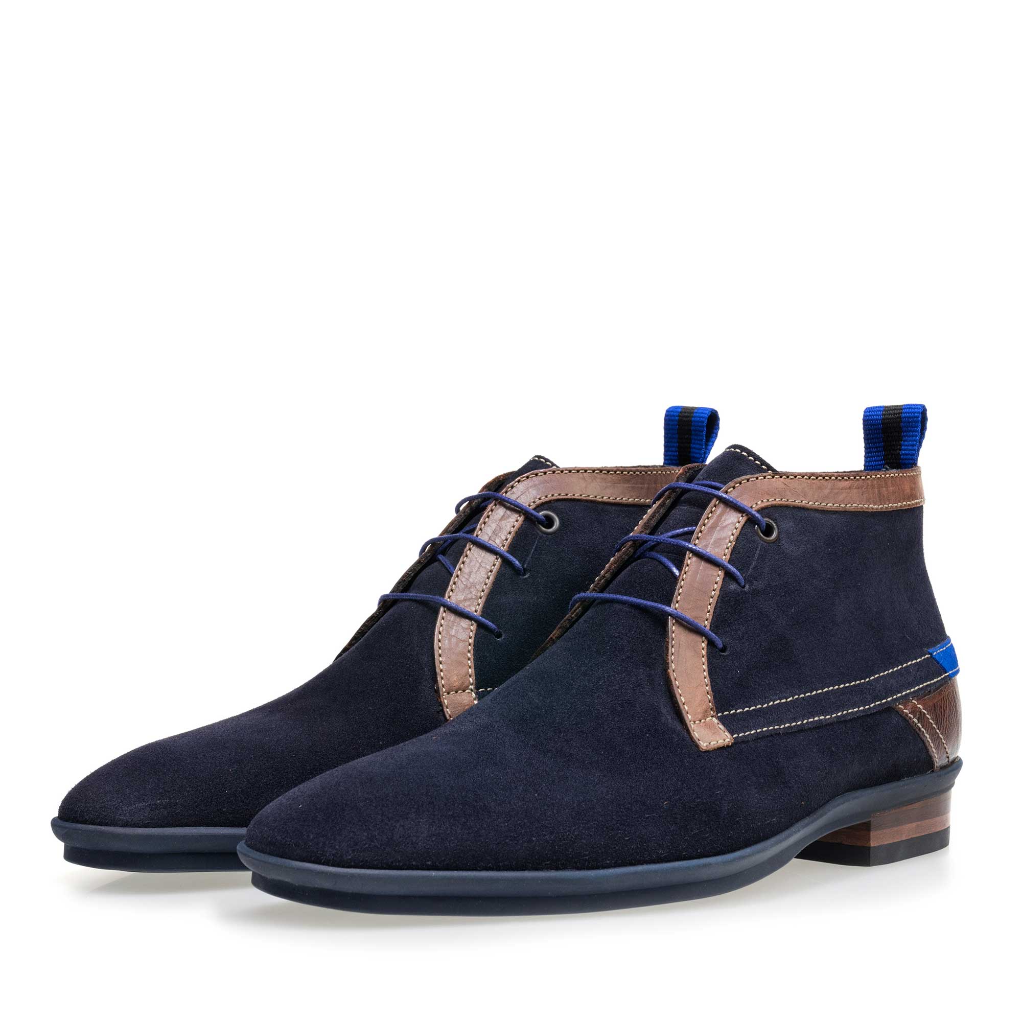 10334/23 - Dunkelblauer halbhoher Wildleder Schnürstiefel 10334/23 - Dunkelblauer halbhoher Wildleder Schnürstiefel