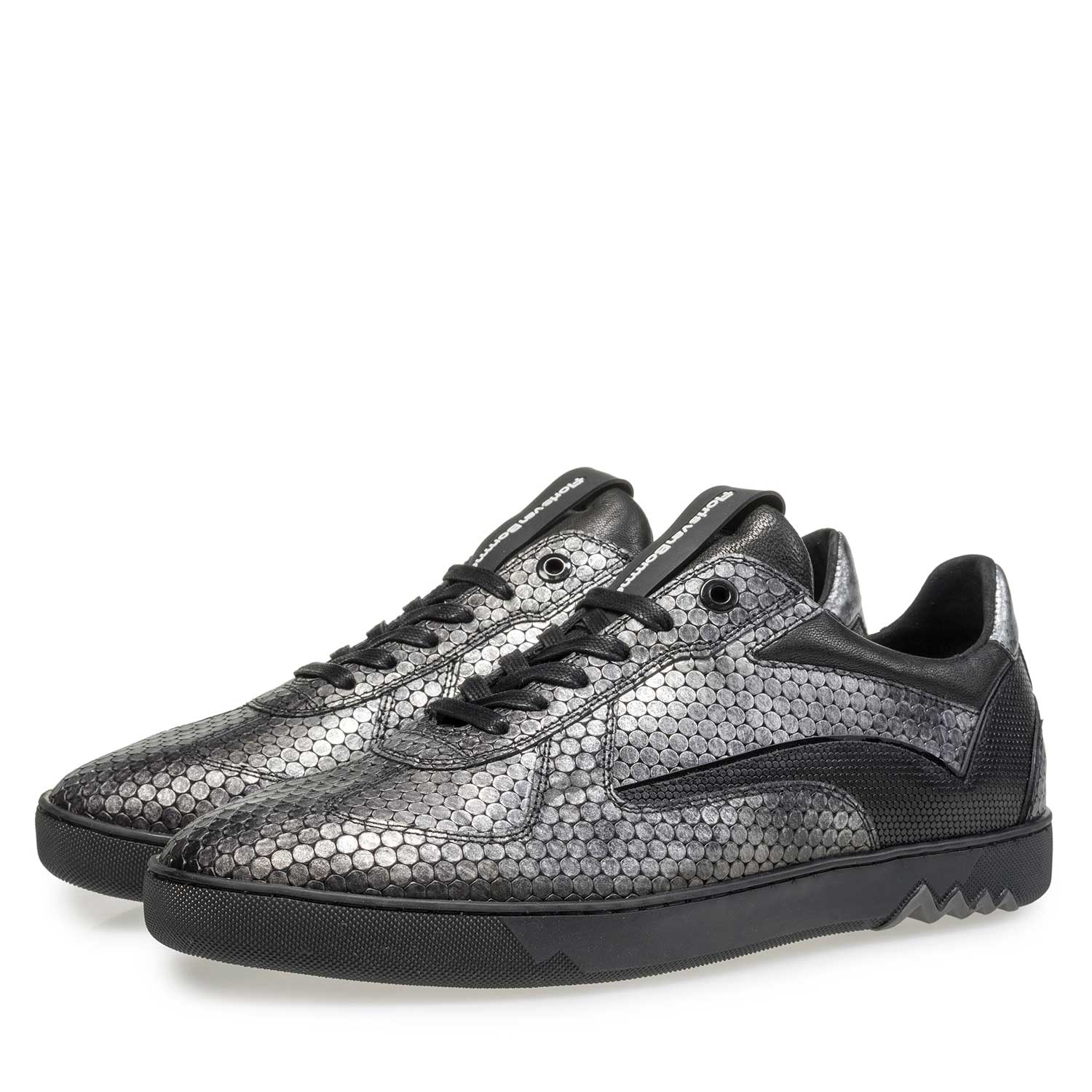 16242/12 - Grey leather sneaker with metallic print 16242/12 - Grey leather sneaker with metallic print