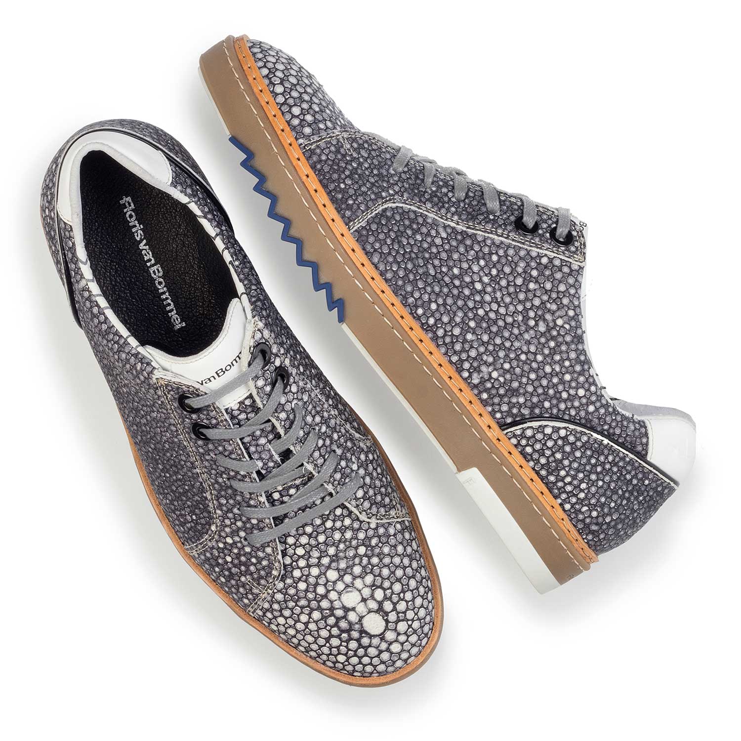 14057/00 - Grauer, gemusterter Leder Sneaker 14057/00 - Grauer, gemusterter Leder Sneaker