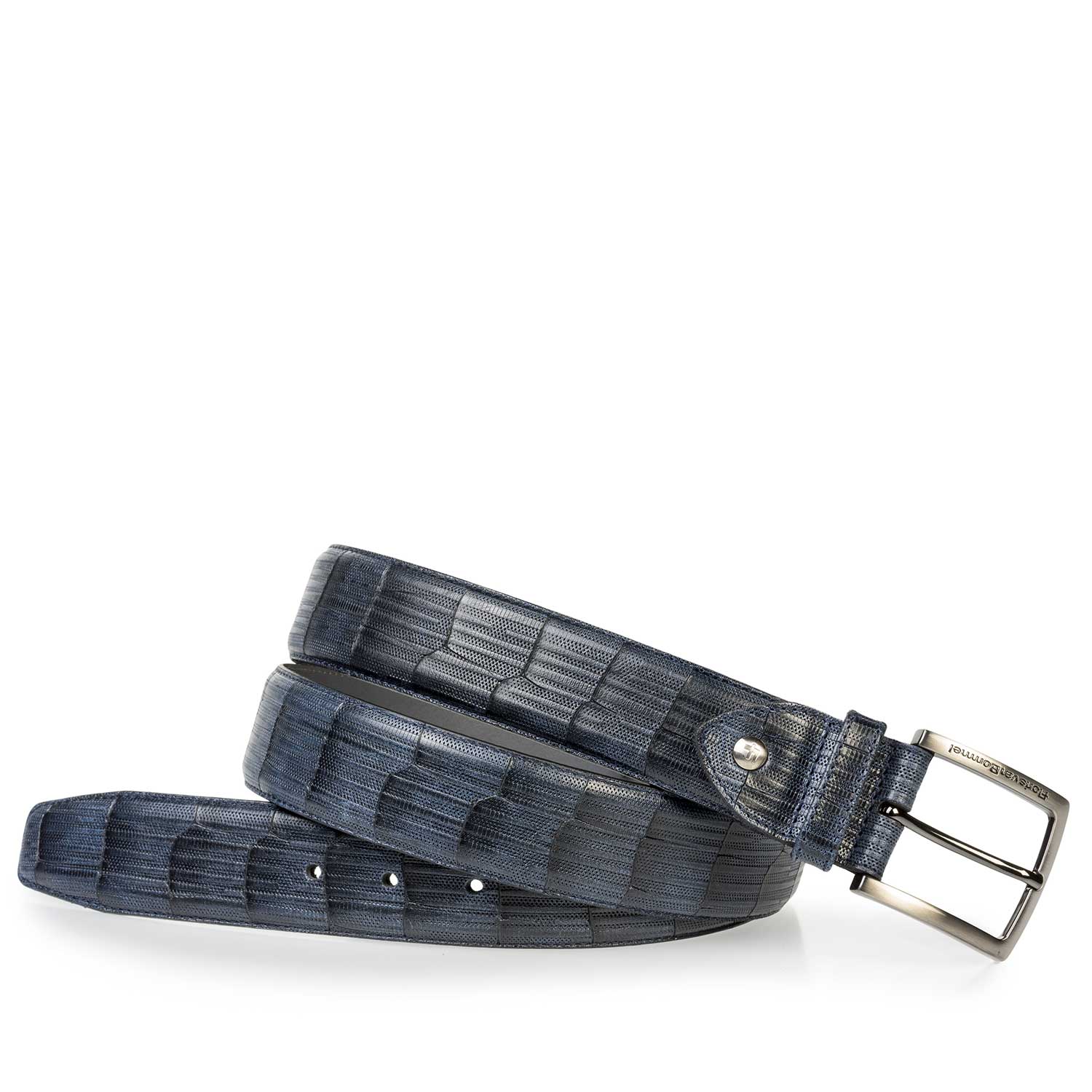 75202/40 - Dark blue leather belt with print 75202/40 - Dark blue leather belt with print