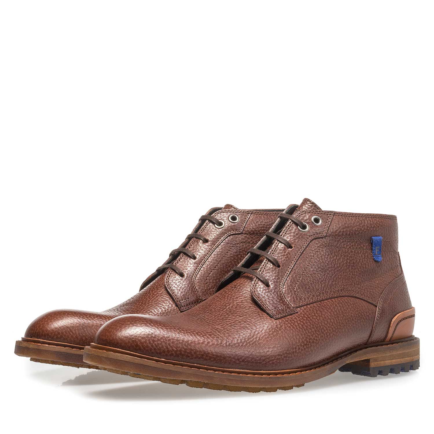 20228/16 - Cognacfarbener Leder-Schnürstiefel mit Print 20228/16 - Cognacfarbener Leder-Schnürstiefel mit Print