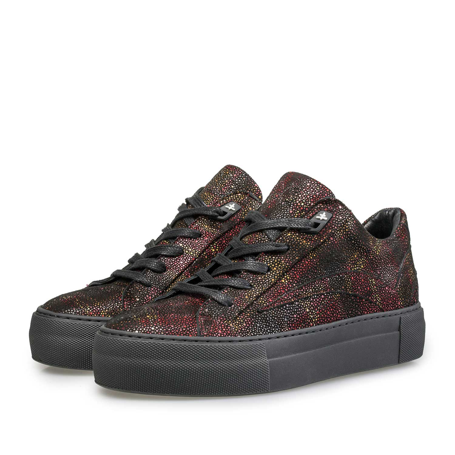 85252/06 - Leder-Sneaker mit rotem Karomuster 85252/06 - Leder-Sneaker mit rotem Karomuster