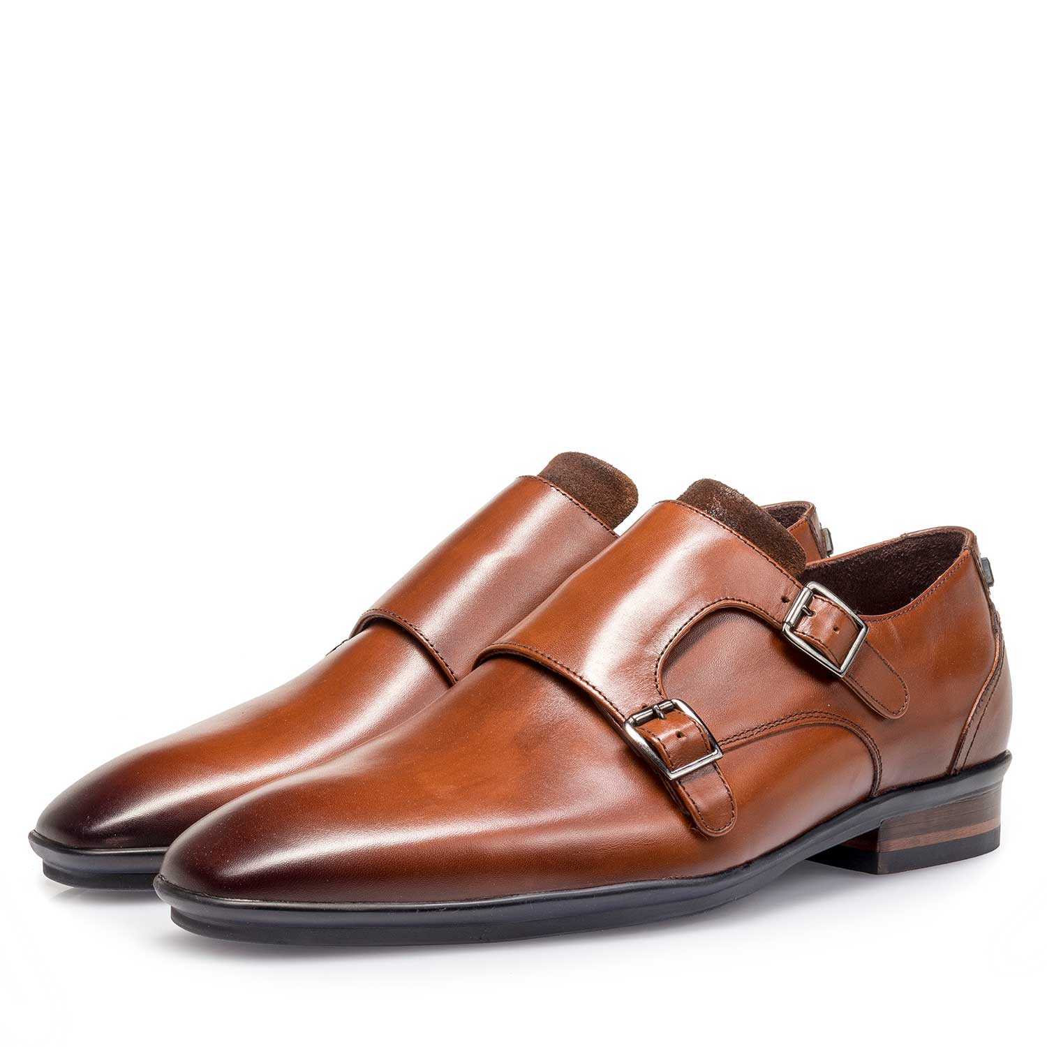 12132/00 - Cognac-coloured calf leather double buckle monk strap 12132/00 - Cognac-coloured calf leather double buckle monk strap