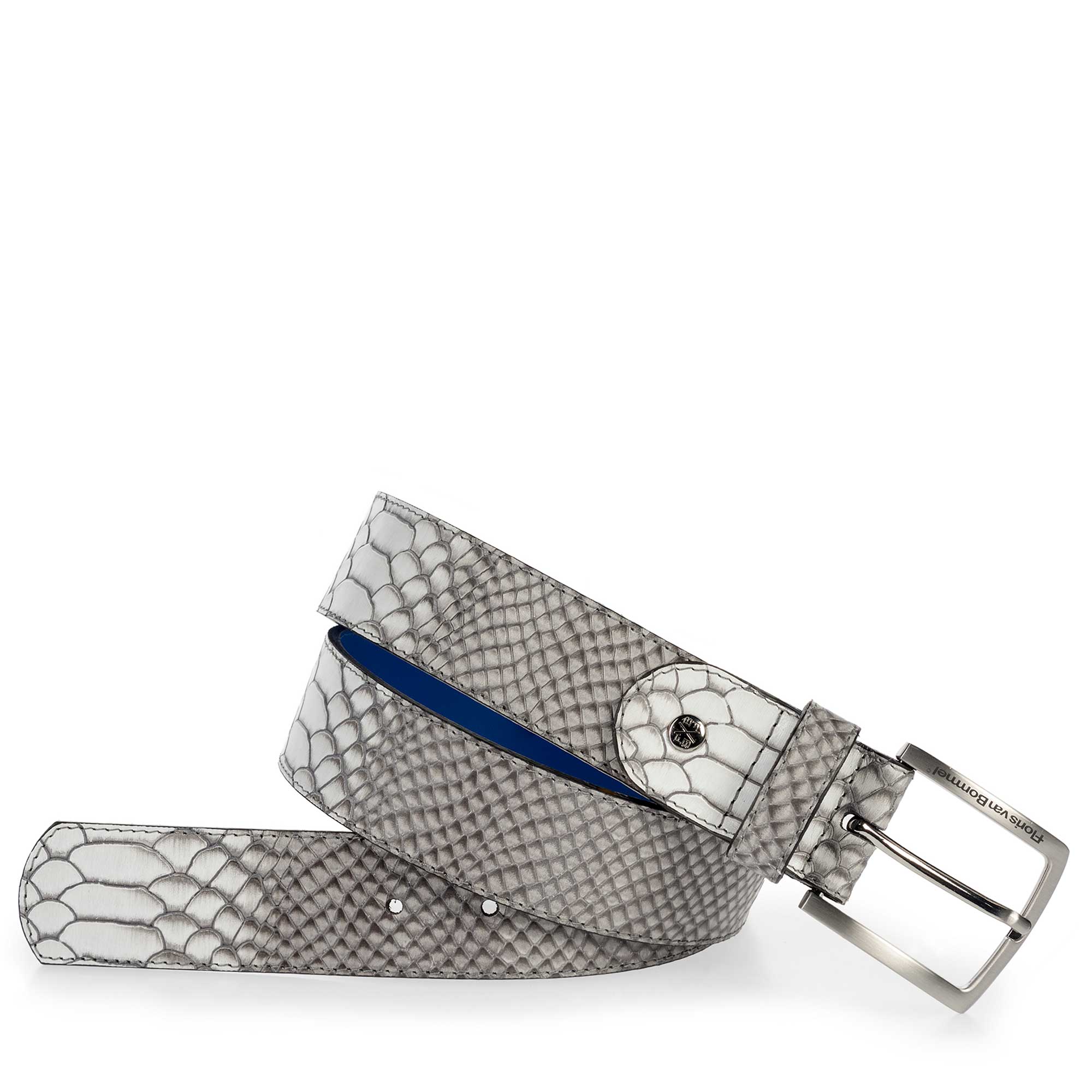 75184/04 - Blauer Gürtel aus Leder mit Schlangenprint 75184/04 - Blauer Gürtel aus Leder mit Schlangenprint