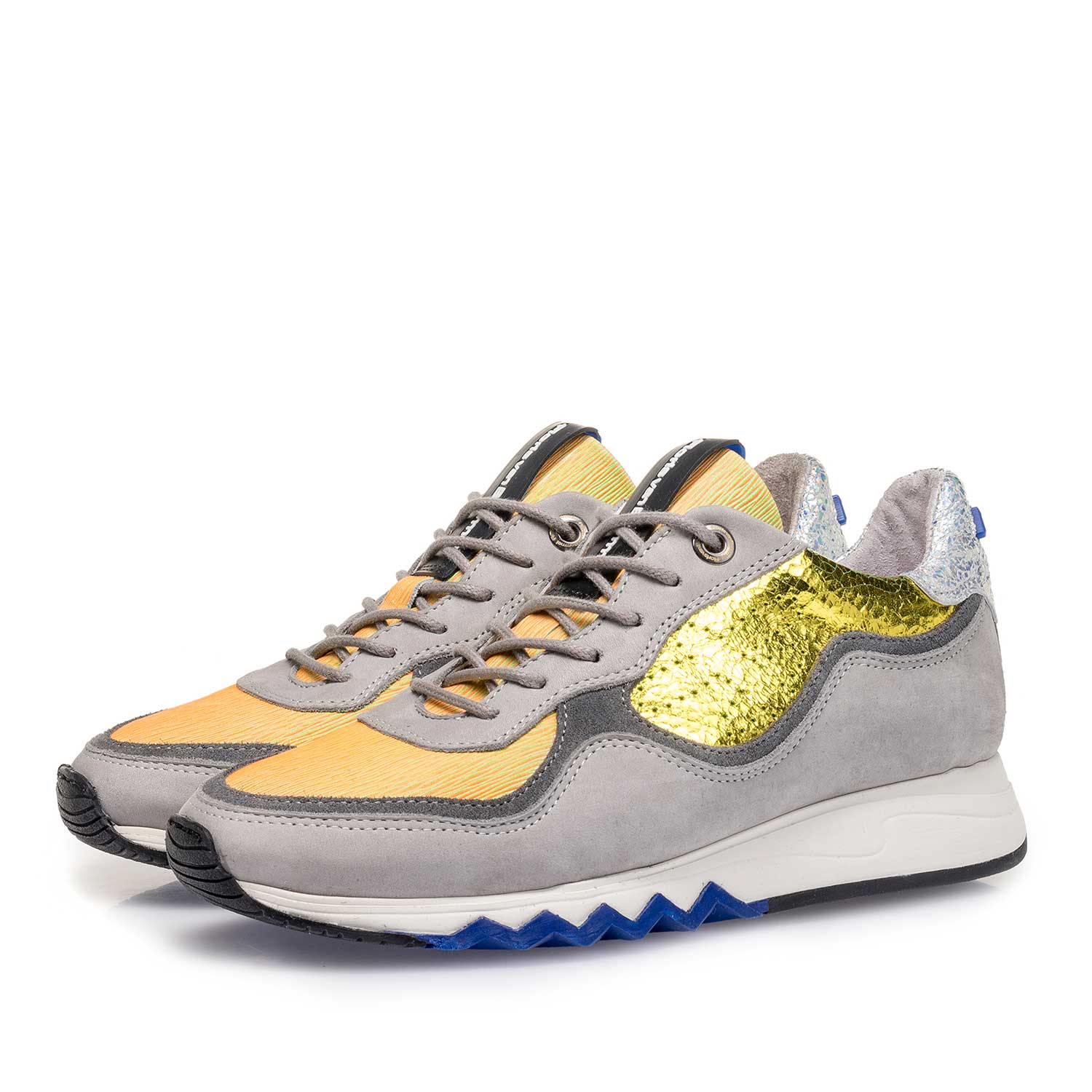 85265/07 - Grauer Nubukleder-Sneaker mit gelbem Details 85265/07 - Grauer Nubukleder-Sneaker mit gelbem Details