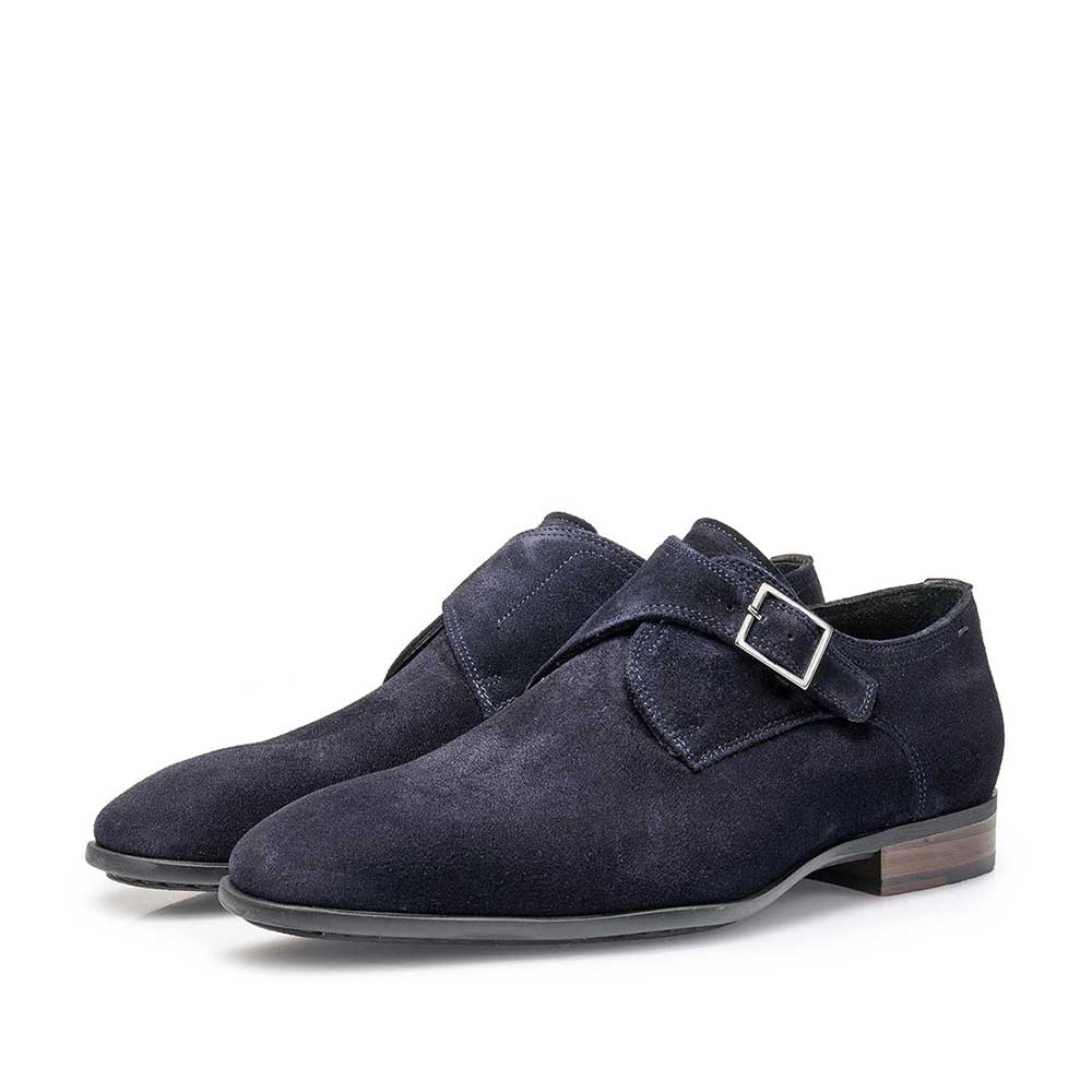 12341/01 - Dunkelblauer gewachster Monk-Schnallenschuh aus Wildleder 12341/01 - Dunkelblauer gewachster Monk-Schnallenschuh aus Wildleder