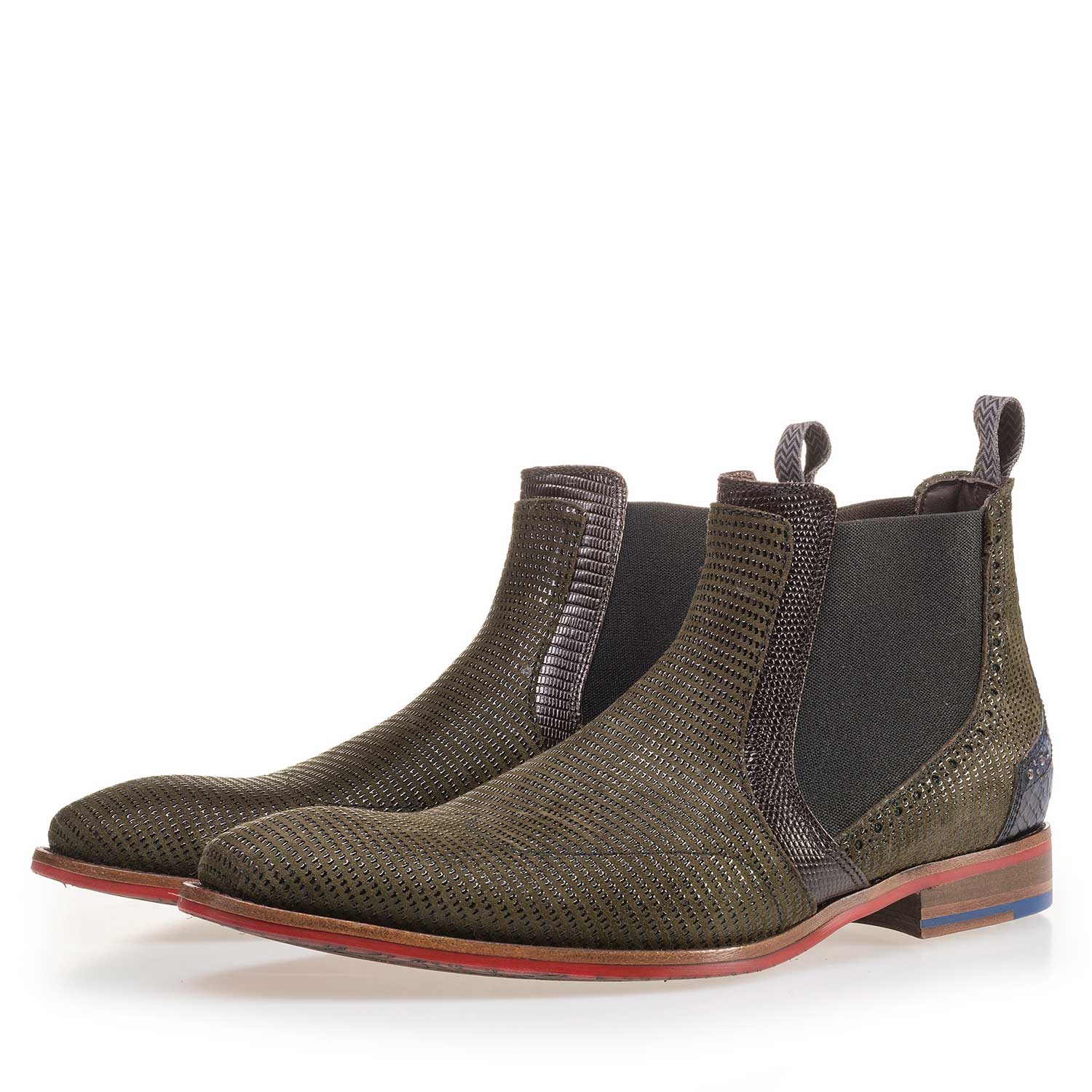 10455/02 - Olive green Chelsea boot made of suede leather 10455/02 - Olive green Chelsea boot made of suede leather