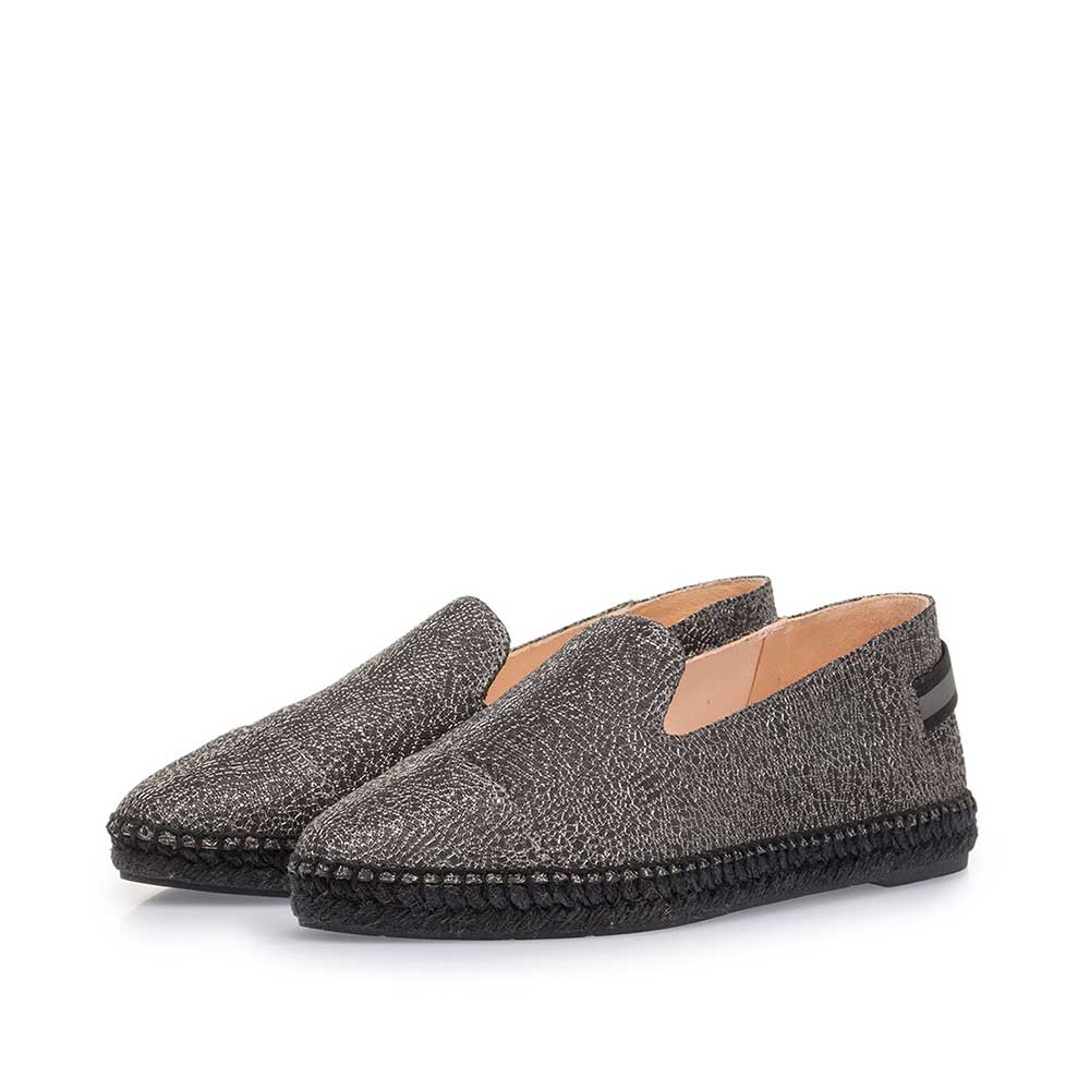 85420/06 - Schwarze Leder-Espadrilles mit Metallic-Print 85420/06 - Schwarze Leder-Espadrilles mit Metallic-Print