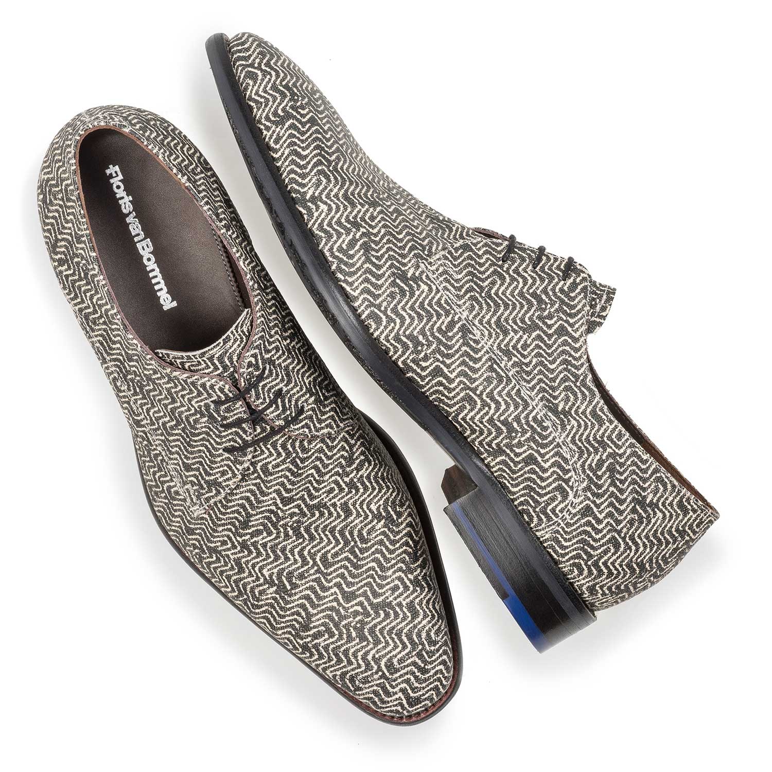 18146/01 - Grauer Leder-Schnürschuh mit grafischem Print 18146/01 - Grauer Leder-Schnürschuh mit grafischem Print