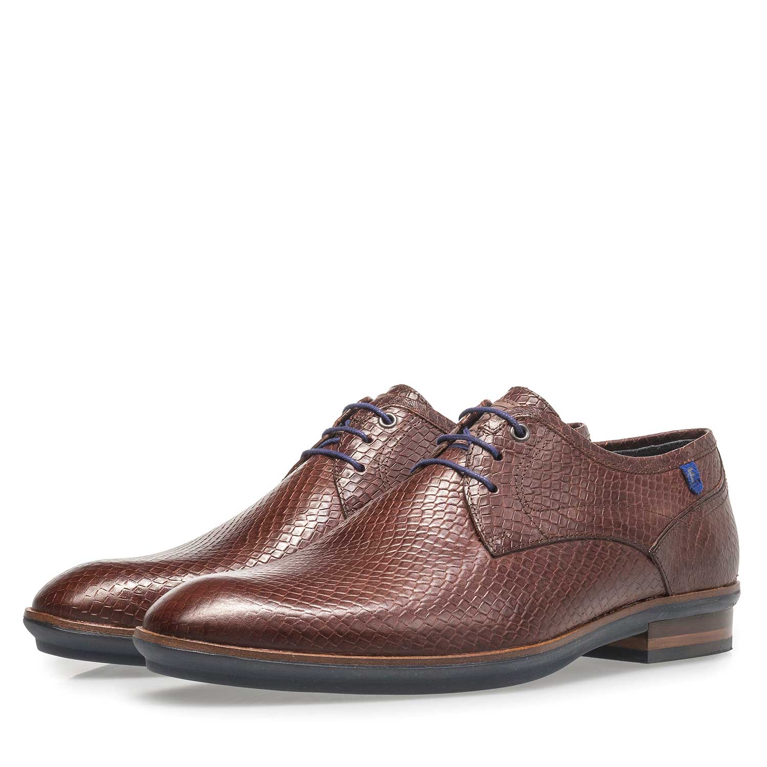14293/21 - Cognac-coloured leather lace shoe with snake print 14293/21 - Cognac-coloured leather lace shoe with snake print