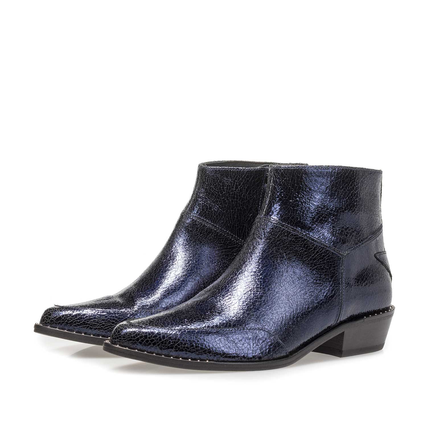 85625/02 - Dunkelblaue Leder-Stiefelette mit Metallic-Print 85625/02 - Dunkelblaue Leder-Stiefelette mit Metallic-Print