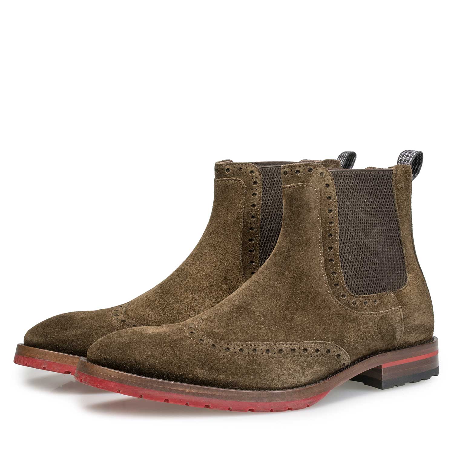 10329/05 - Braun/olivgrüner Chelsea Boot aus Kalbswildleder 10329/05 - Braun/olivgrüner Chelsea Boot aus Kalbswildleder