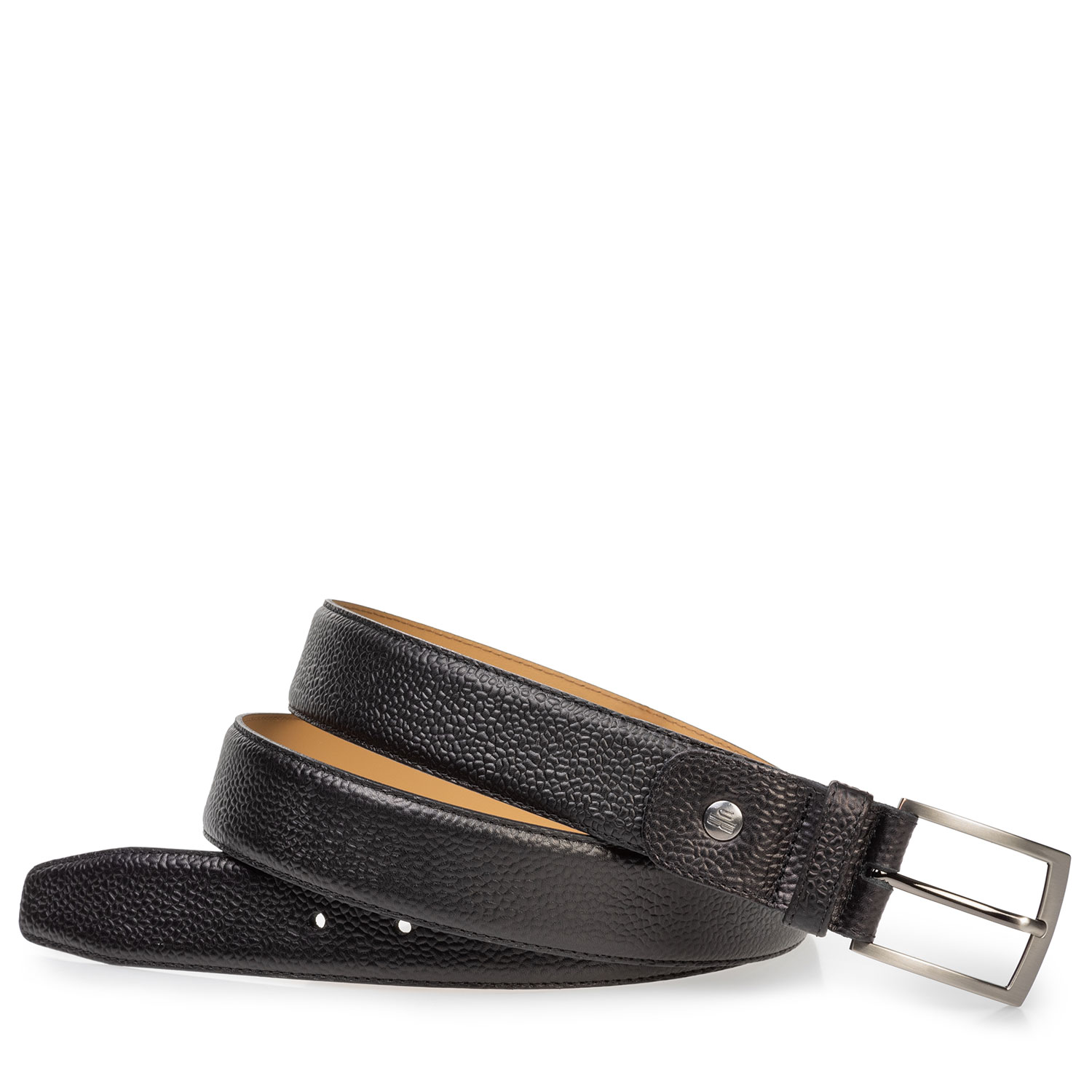 75533/48 - Black leather belt with structured pattern 75533/48 - Black leather belt with structured pattern