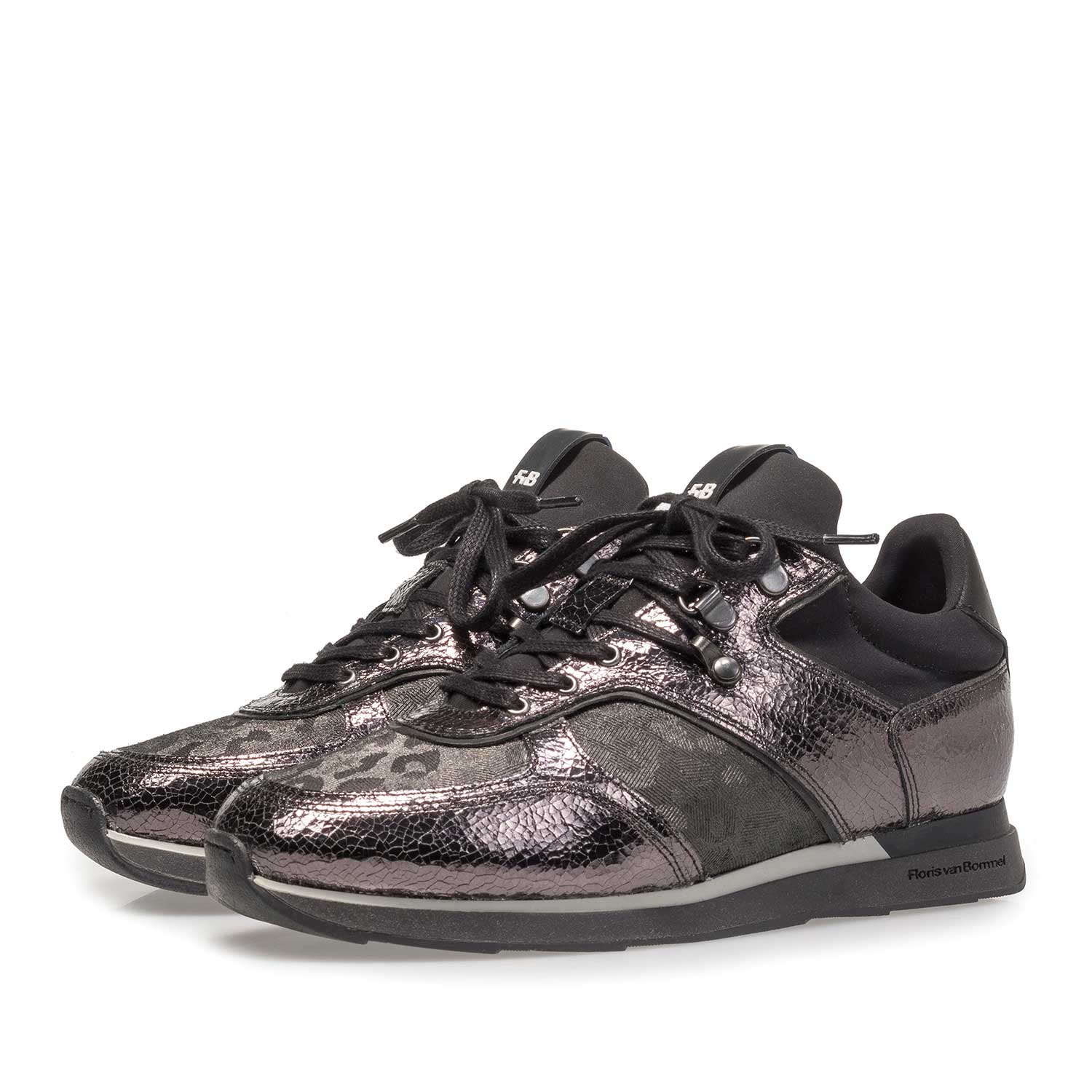 85278/03 - Dunkelgrauer Leder-Sneaker mit Metallic-Print 85278/03 - Dunkelgrauer Leder-Sneaker mit Metallic-Print