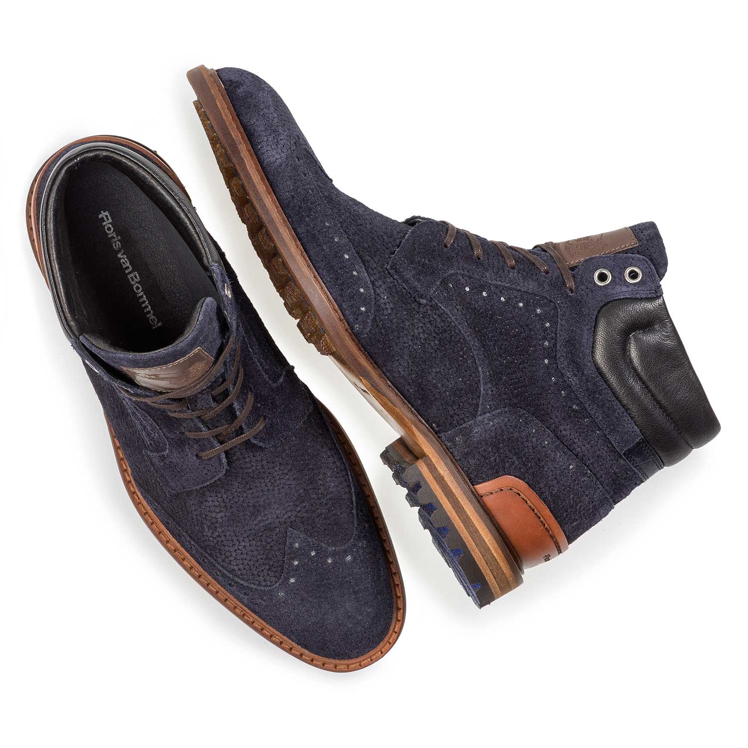 10816/02 - Dark blue suede lace boot with print 10816/02 - Dark blue suede lace boot with print