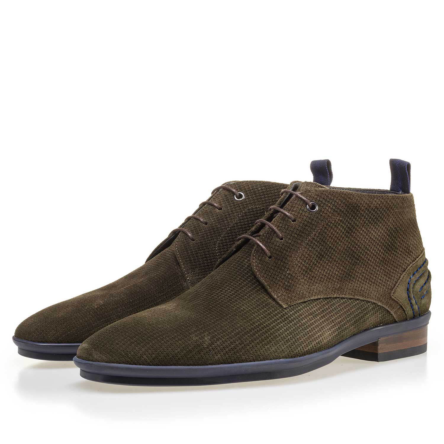 10960/15 - Olive green suede leather lace boot with pattern 10960/15 - Olive green suede leather lace boot with pattern