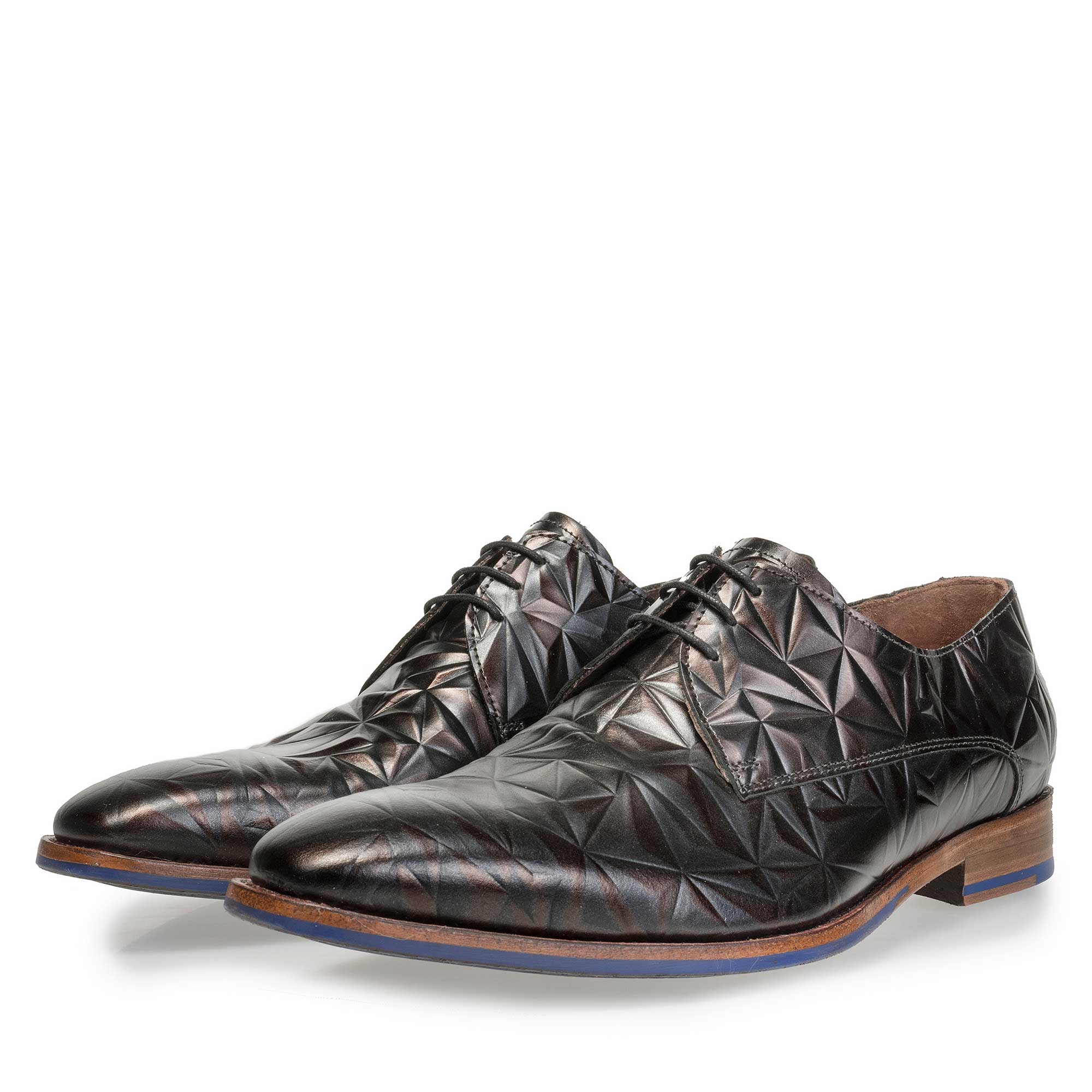 14237/04 - Floris van Bommel men’s dark brown leather lace shoe finished with a black 3D print 14237/04 - Floris van Bommel men’s dark brown leather lace shoe finished with a black 3D print